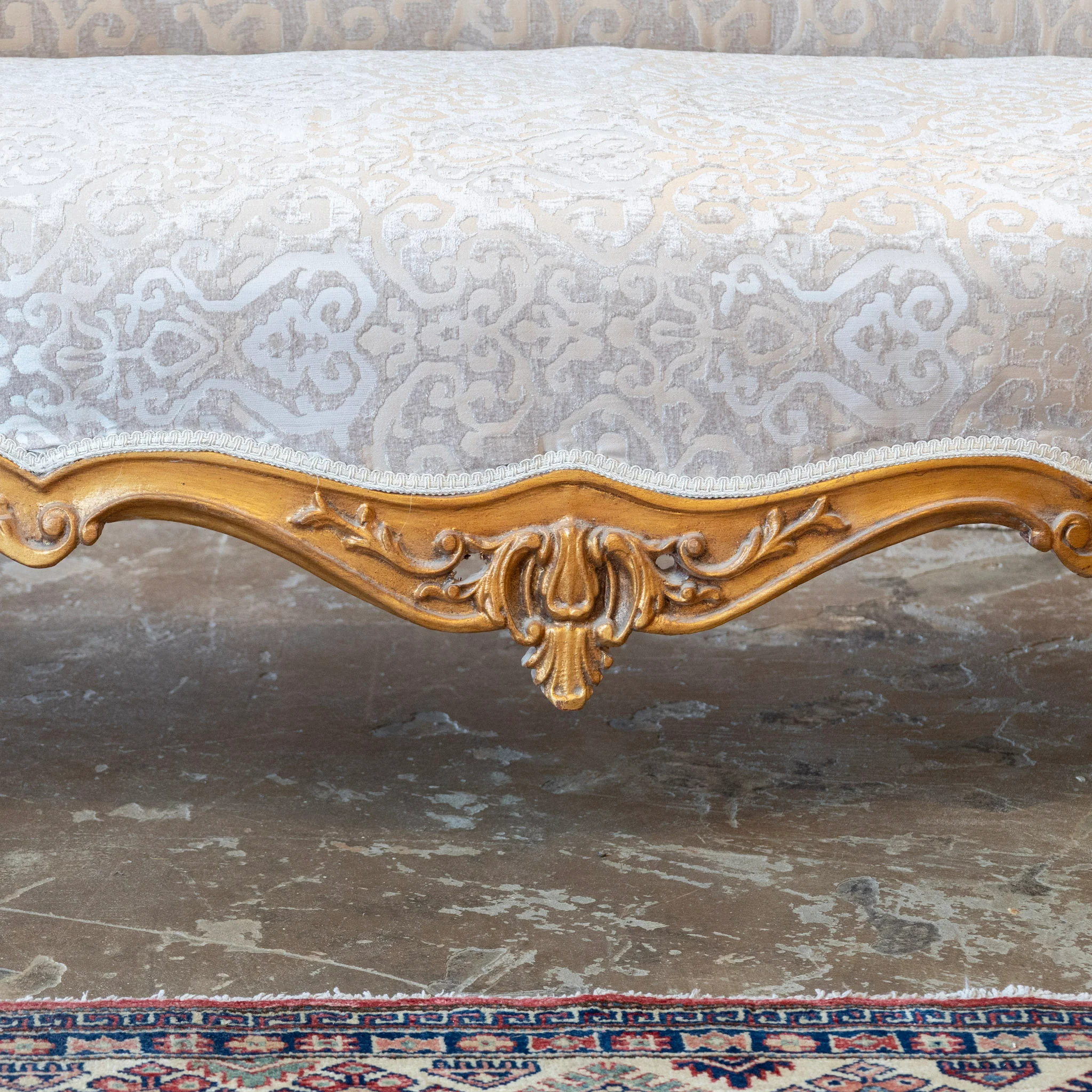 Louis XV Gilded Sofa – Carved Frame & Cream Damask Upholstery - Image 8