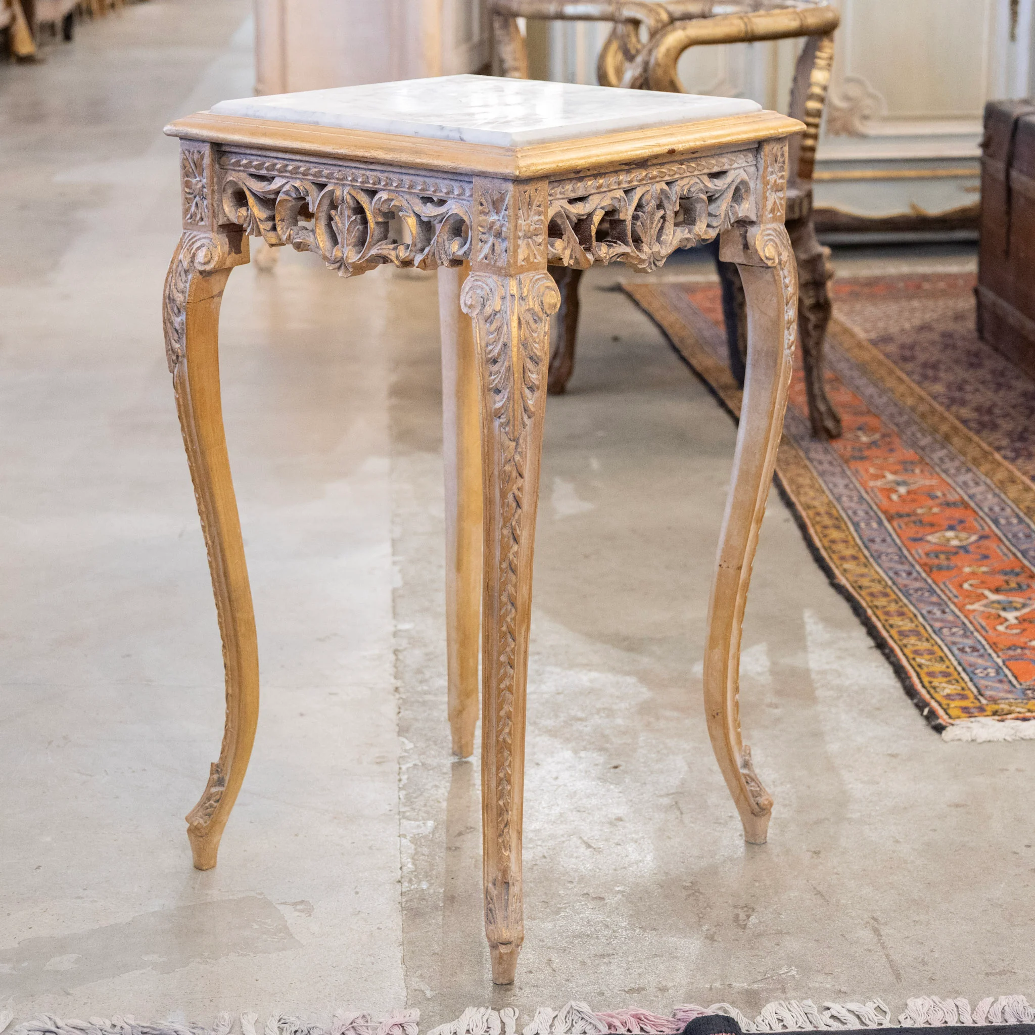 Louis XV Gilded Square Side Table – White Marble Top - Image 2
