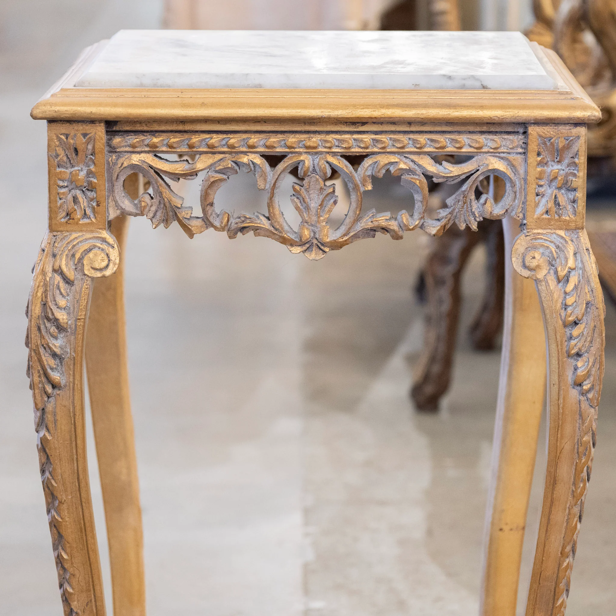 Louis XV Gilded Square Side Table – White Marble Top - Image 3
