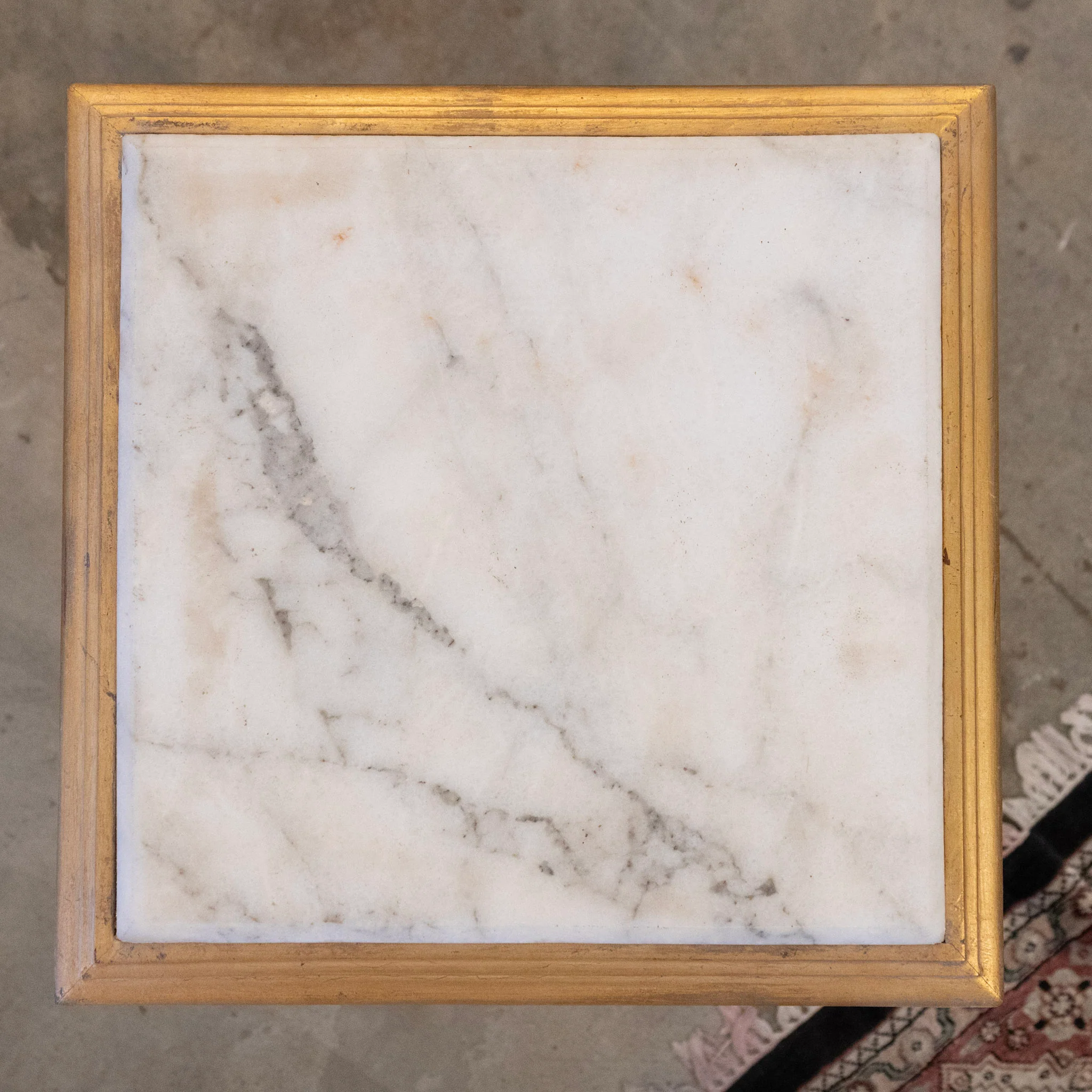 Louis XV Gilded Square Side Table – White Marble Top - Image 6