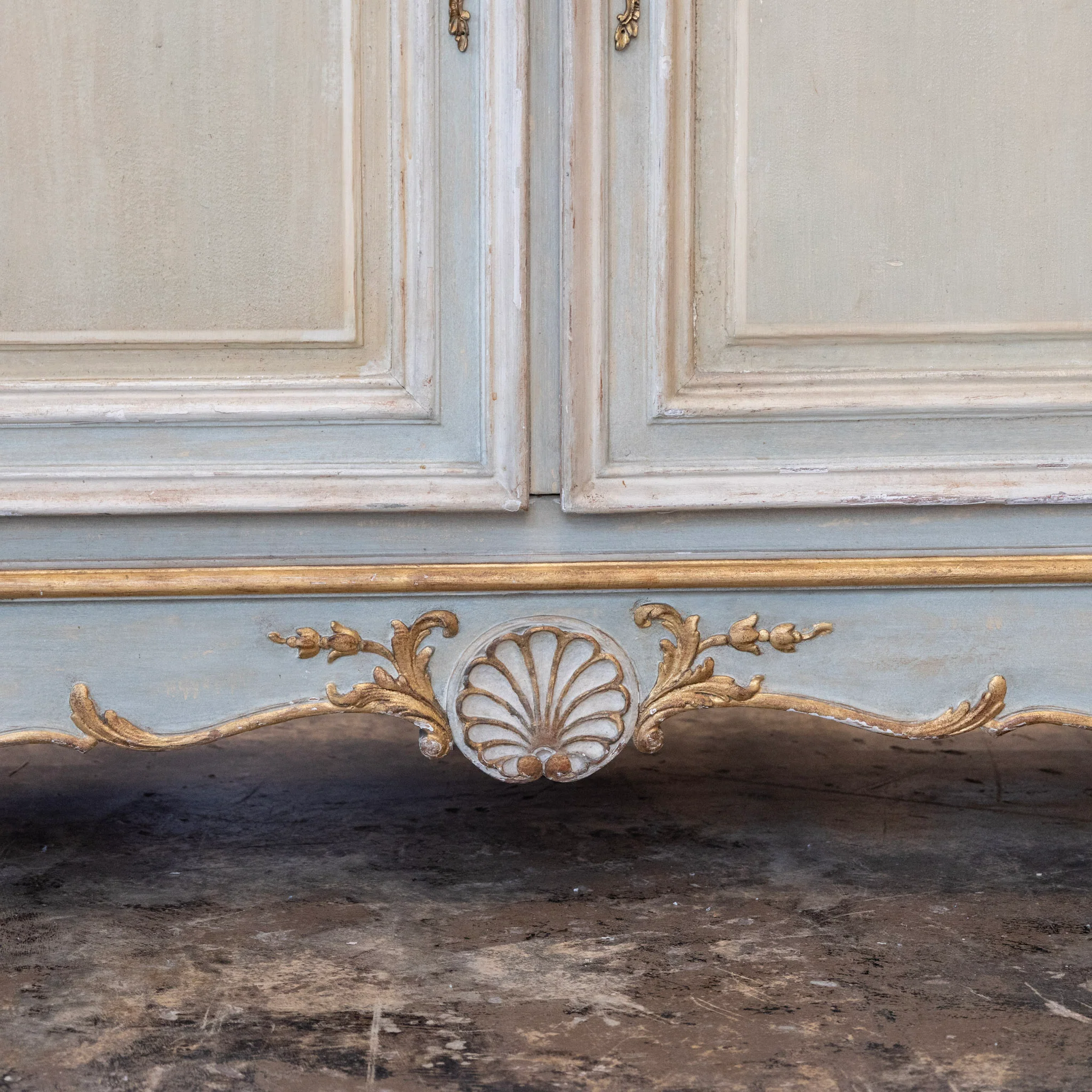 Louis XV Hand-Painted Sideboard – Distressed Finish Blue-Green & Gold Trim - Image 10