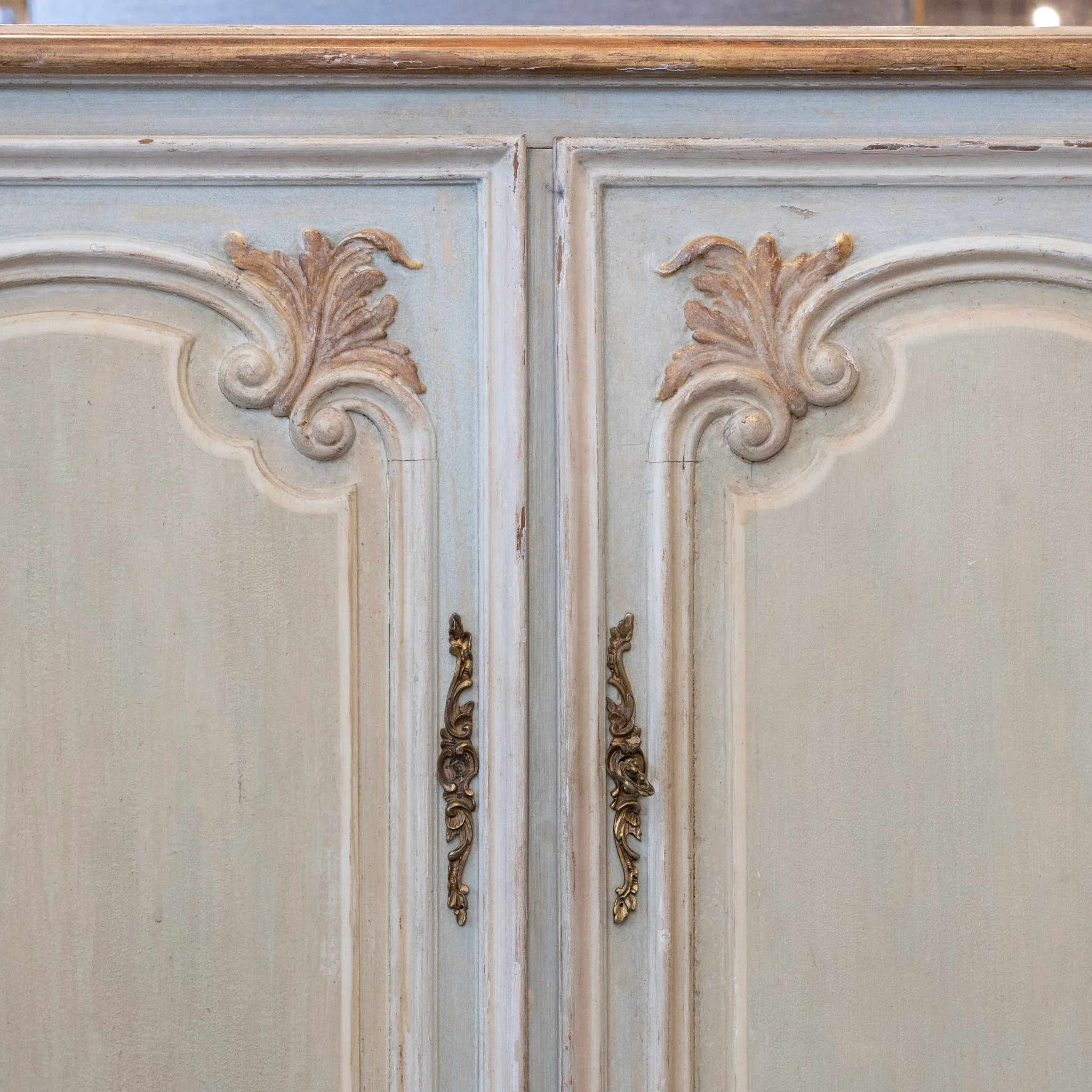 Louis XV Hand-Painted Sideboard – Distressed Finish Blue-Green & Gold Trim - Image 11