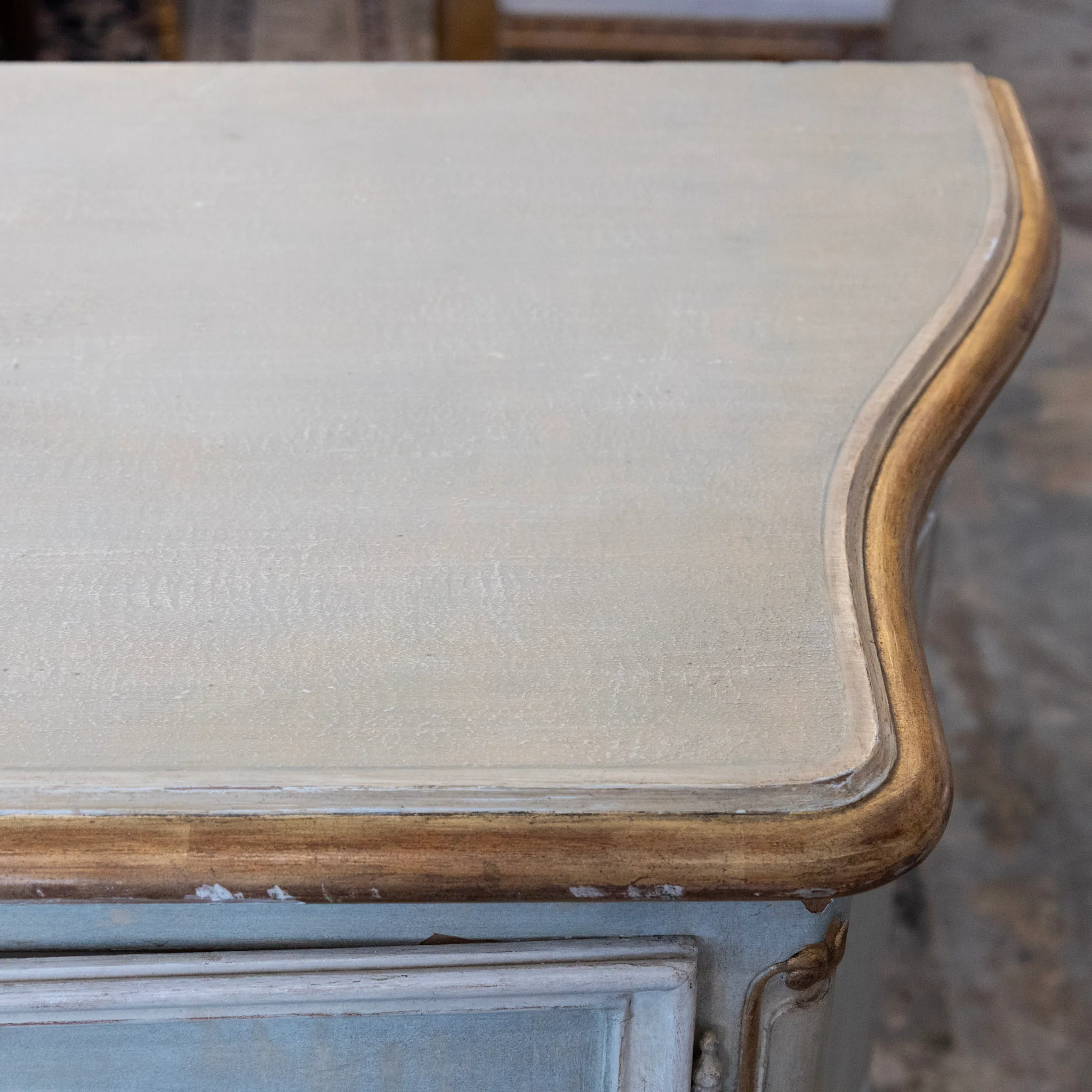 Louis XV Hand-Painted Sideboard – Distressed Finish Blue-Green & Gold Trim - Image 16
