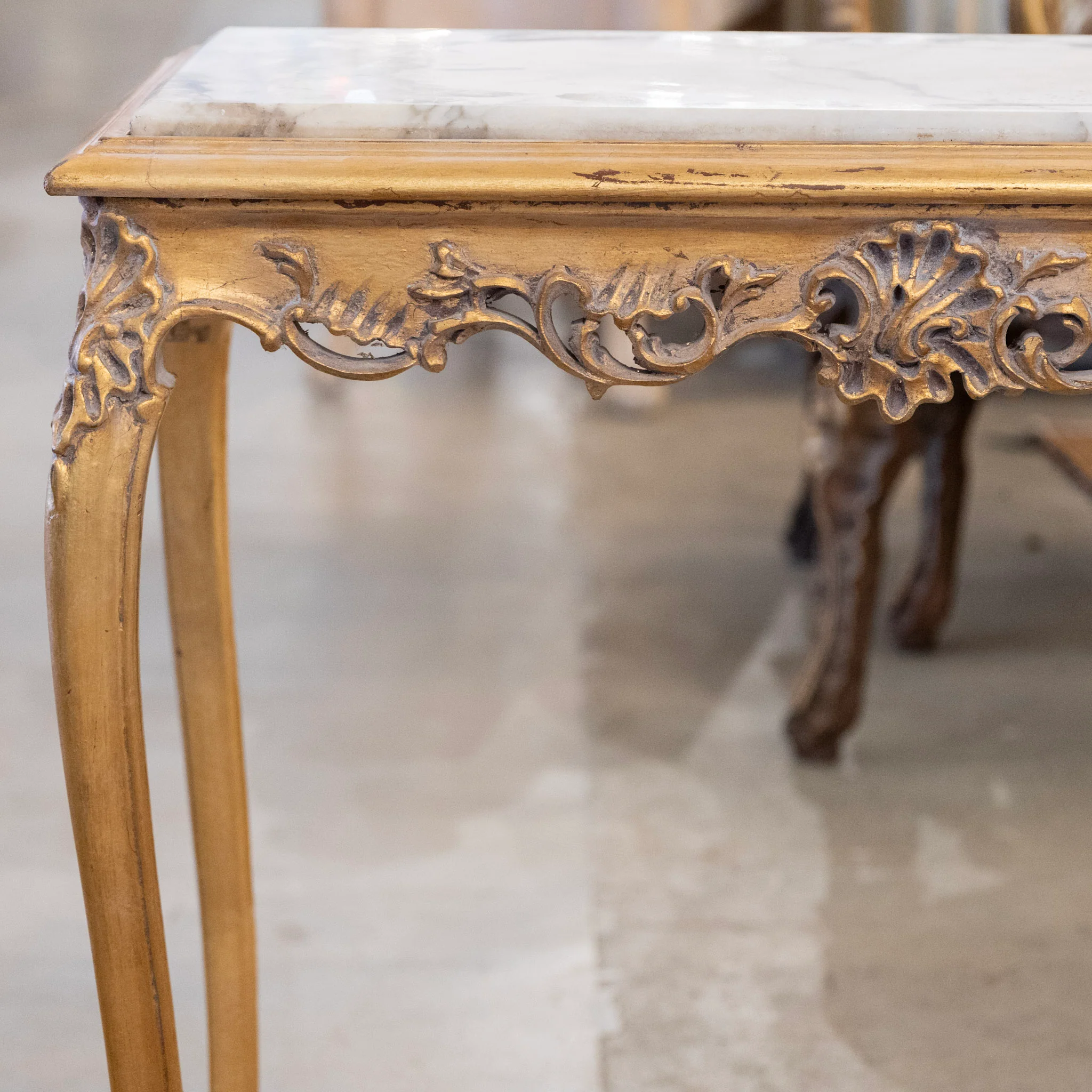 Louis XV Long Gilded Side Table – White Marble Top - Image 2