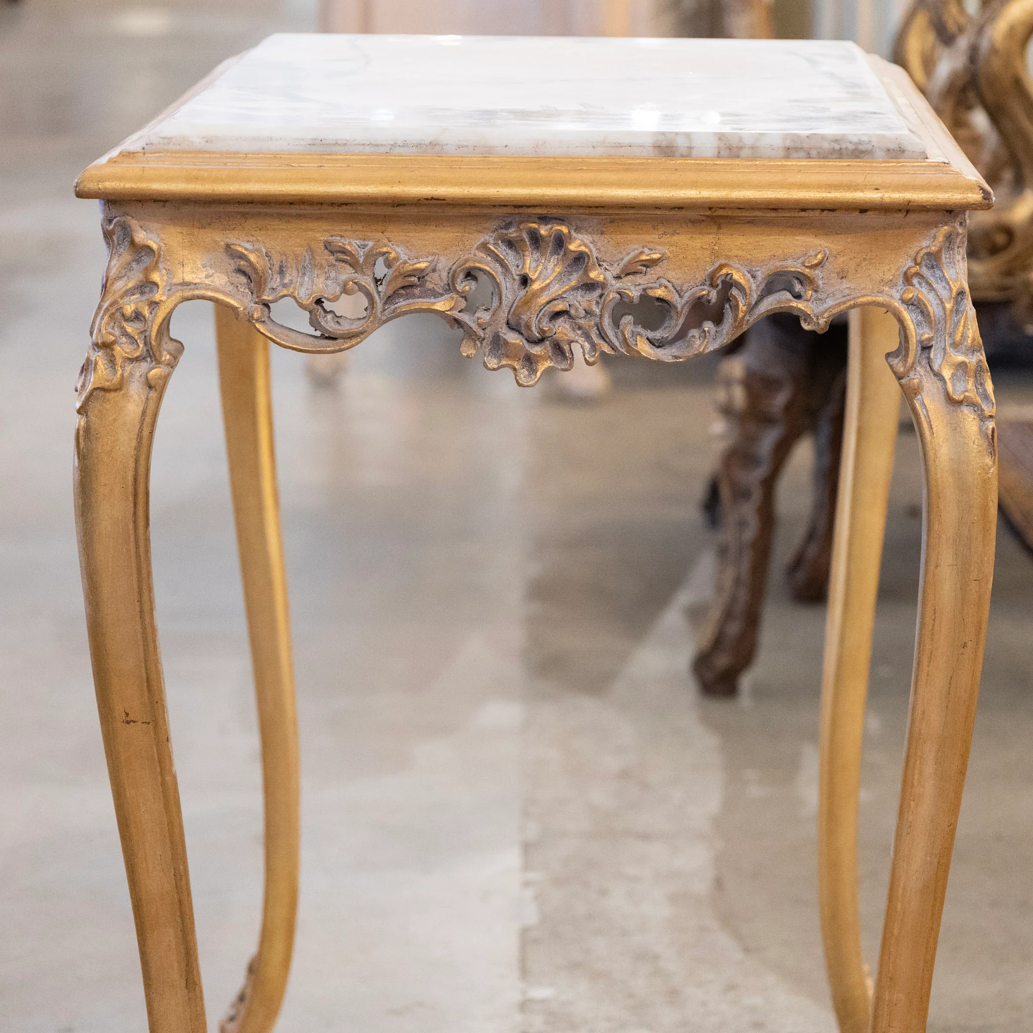 Louis XV Long Gilded Side Table – White Marble Top - Image 4