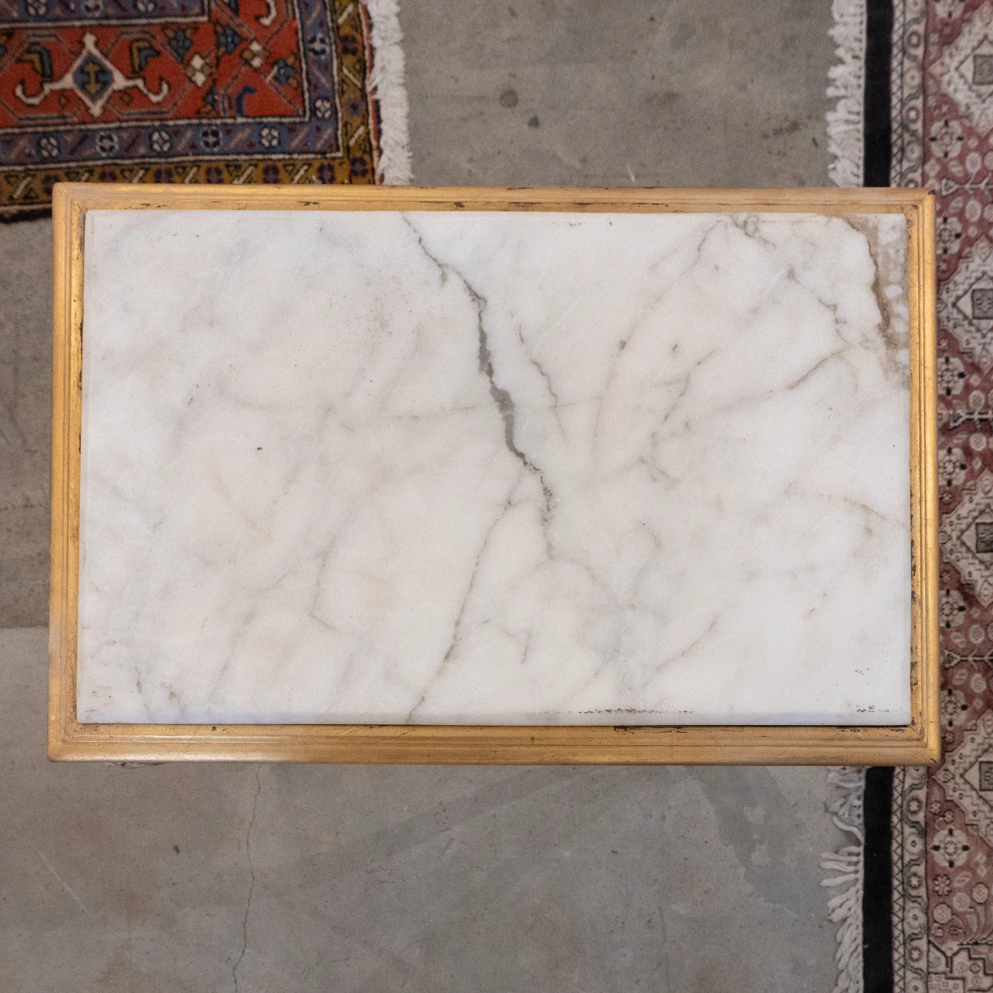 Louis XV Long Gilded Side Table – White Marble Top - Image 5