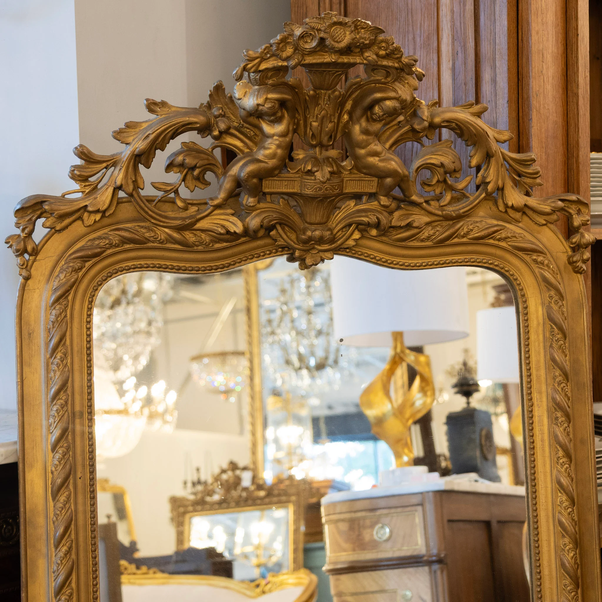 Louis XV Mirror – Gilded Frame with Carved Cherubs - Image 2