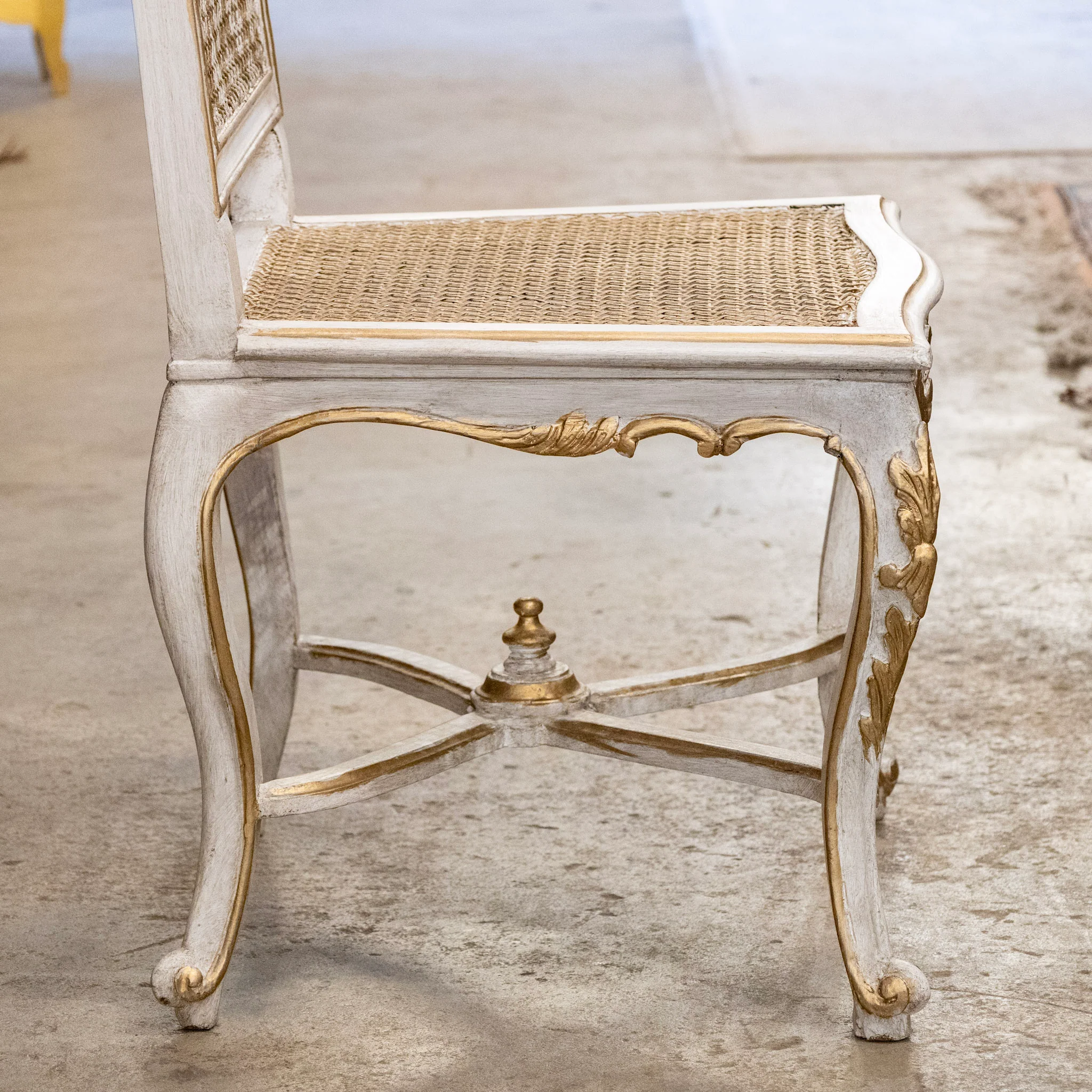 Louis XV Open Back Square Cane Dining Chair in White & Gold - Image 11