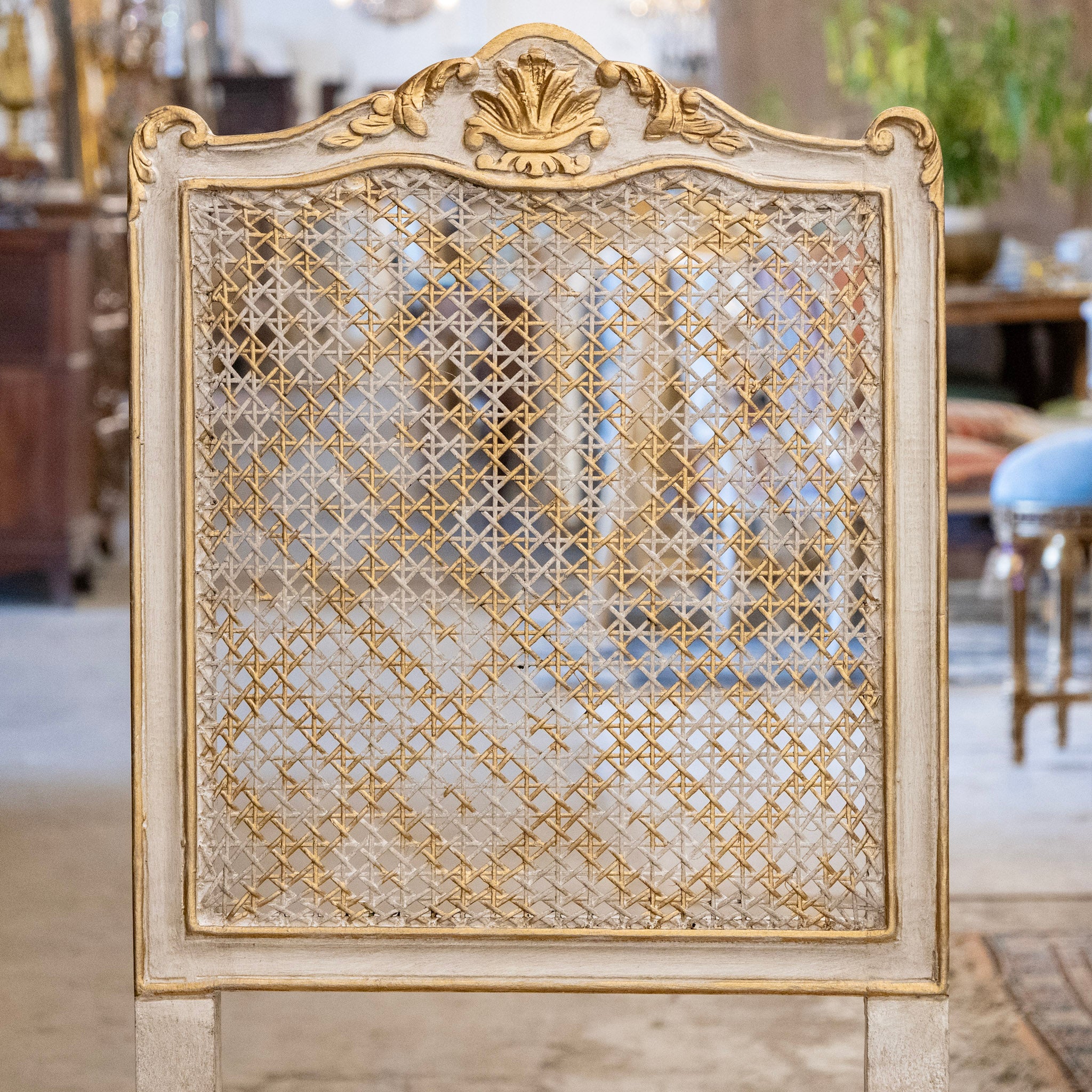 Louis XV Open Back Square Cane Dining Chair in White & Gold - Image 4