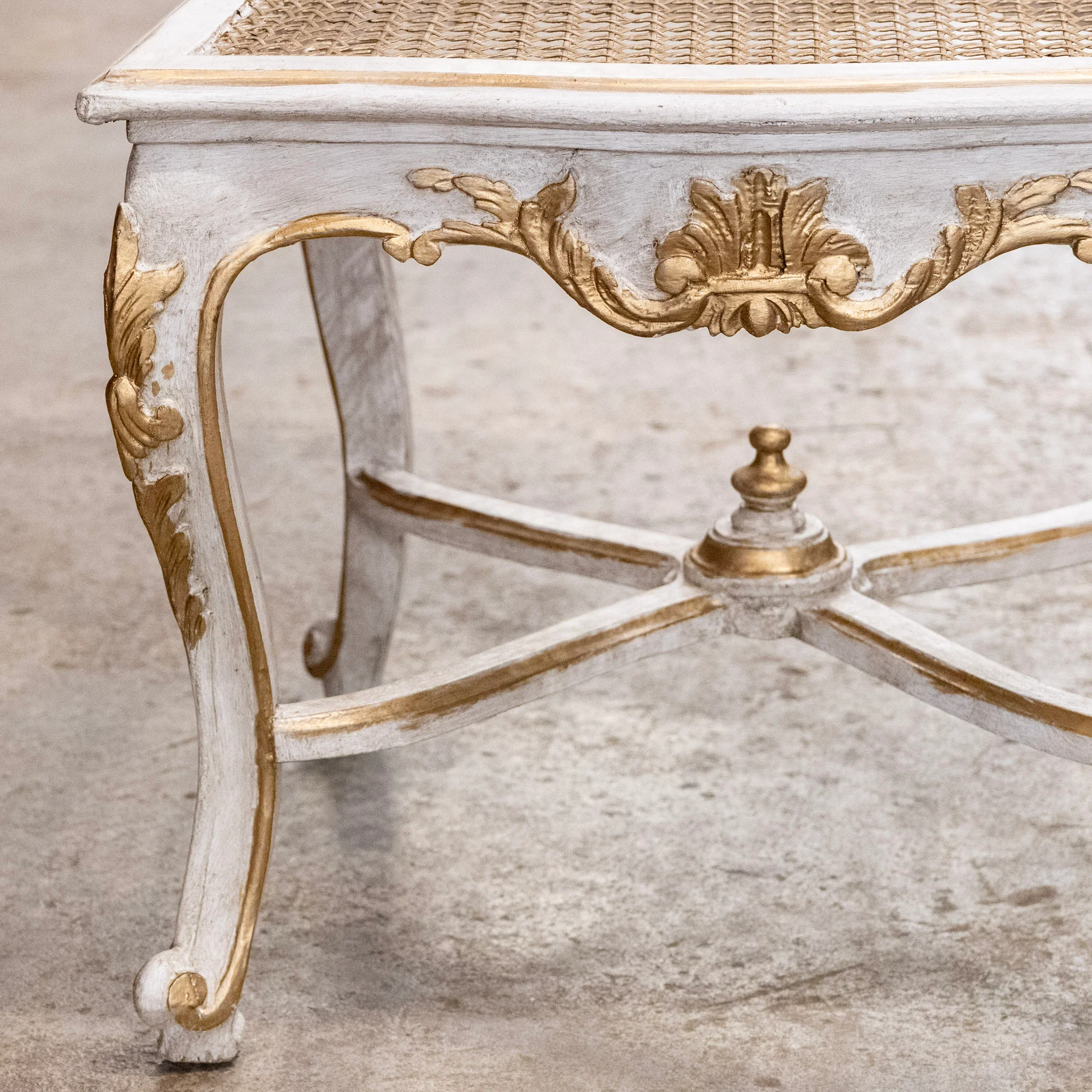 Louis XV Open Back Square Cane Dining Chair in White & Gold - Image 7