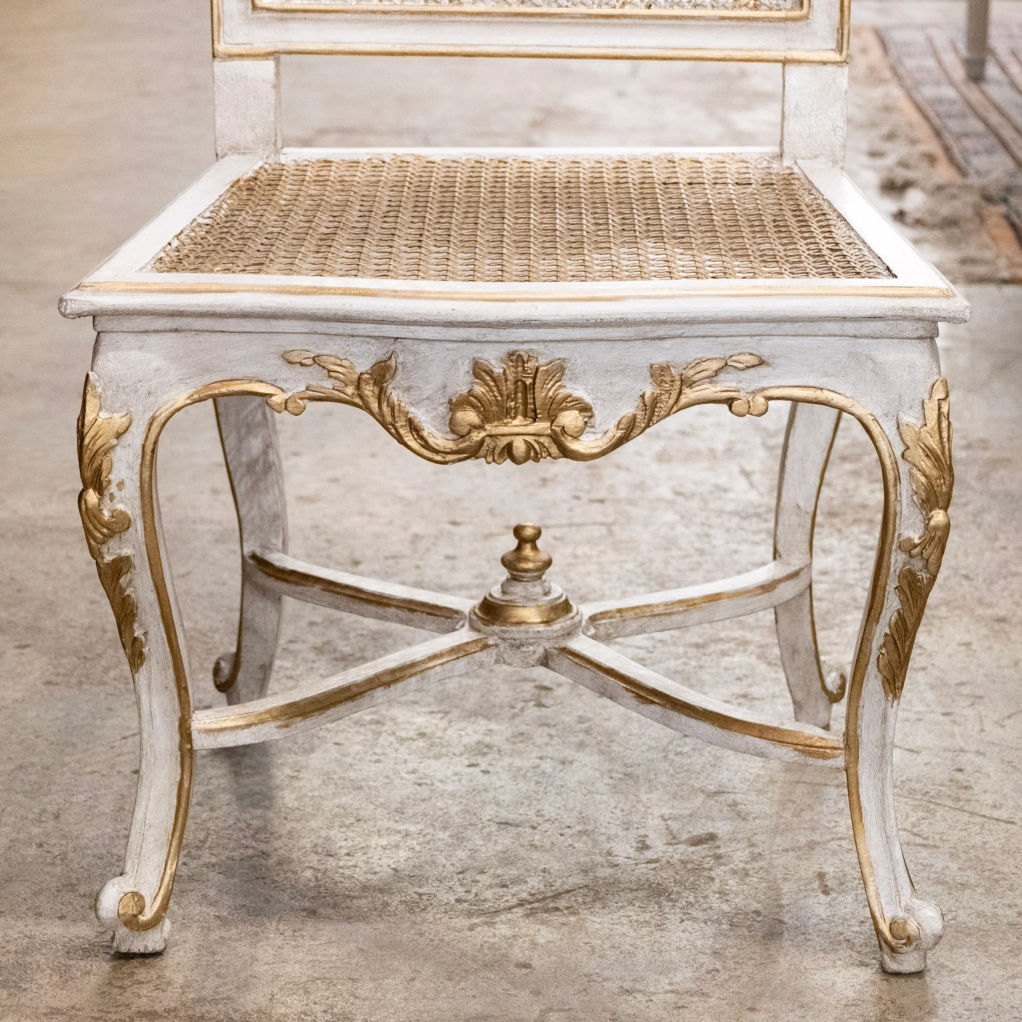 Louis XV Open Back Square Cane Dining Chair in White & Gold - Image 8
