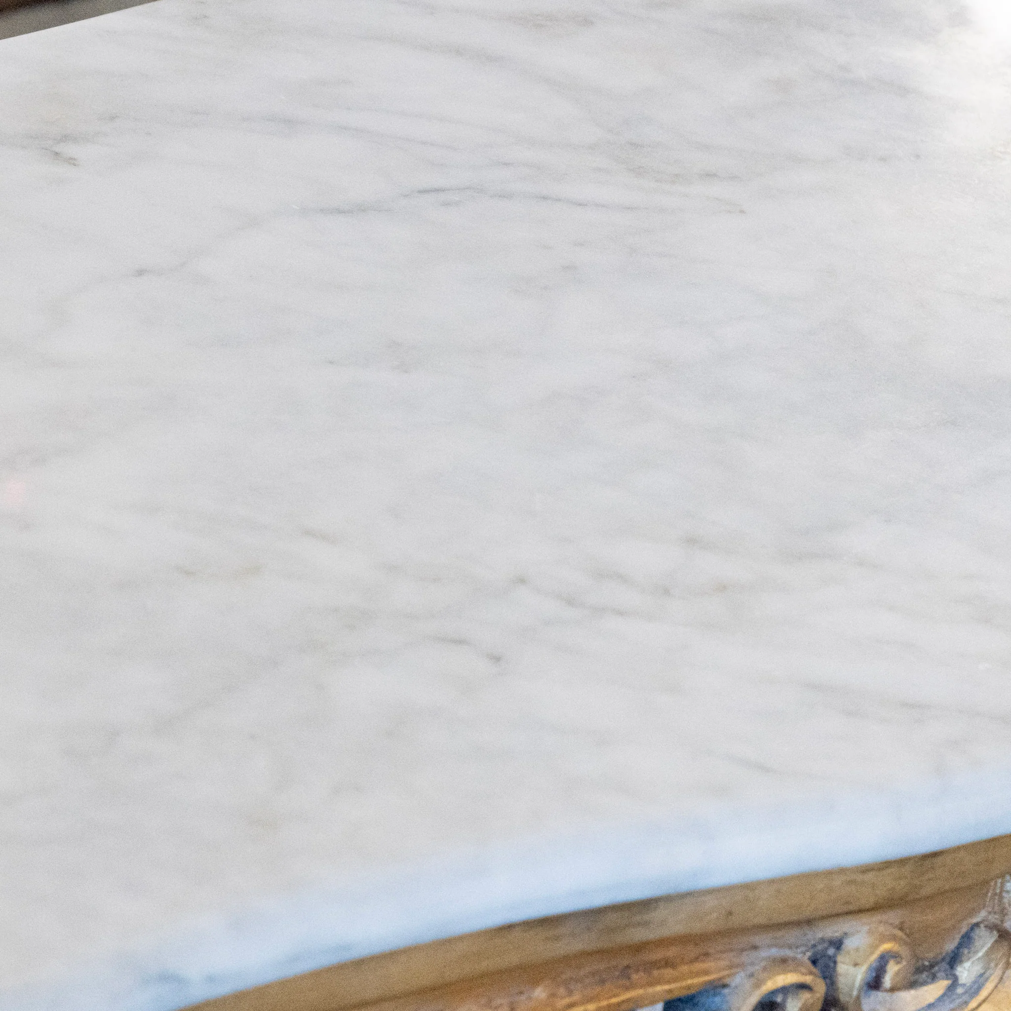 Louis XV Ornate Console Table – Gilded Carved Apron & White Marble Top - Image 9