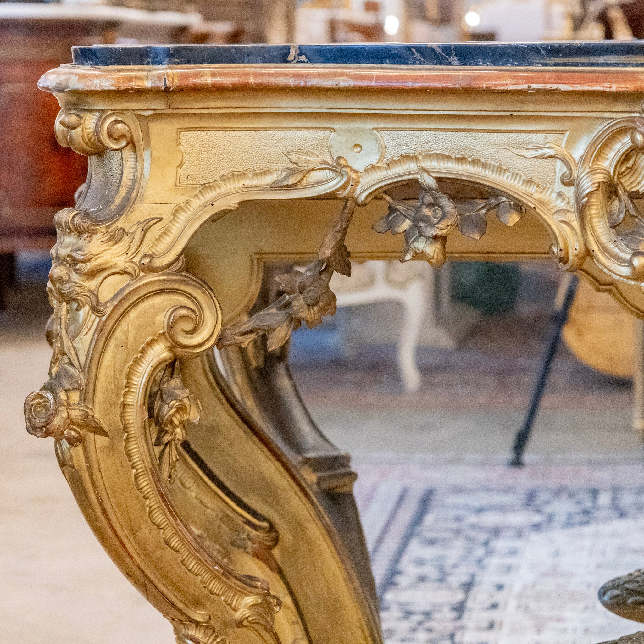 Louis XV Ornate Gilded Console Table – Black Marble Top - Image 2
