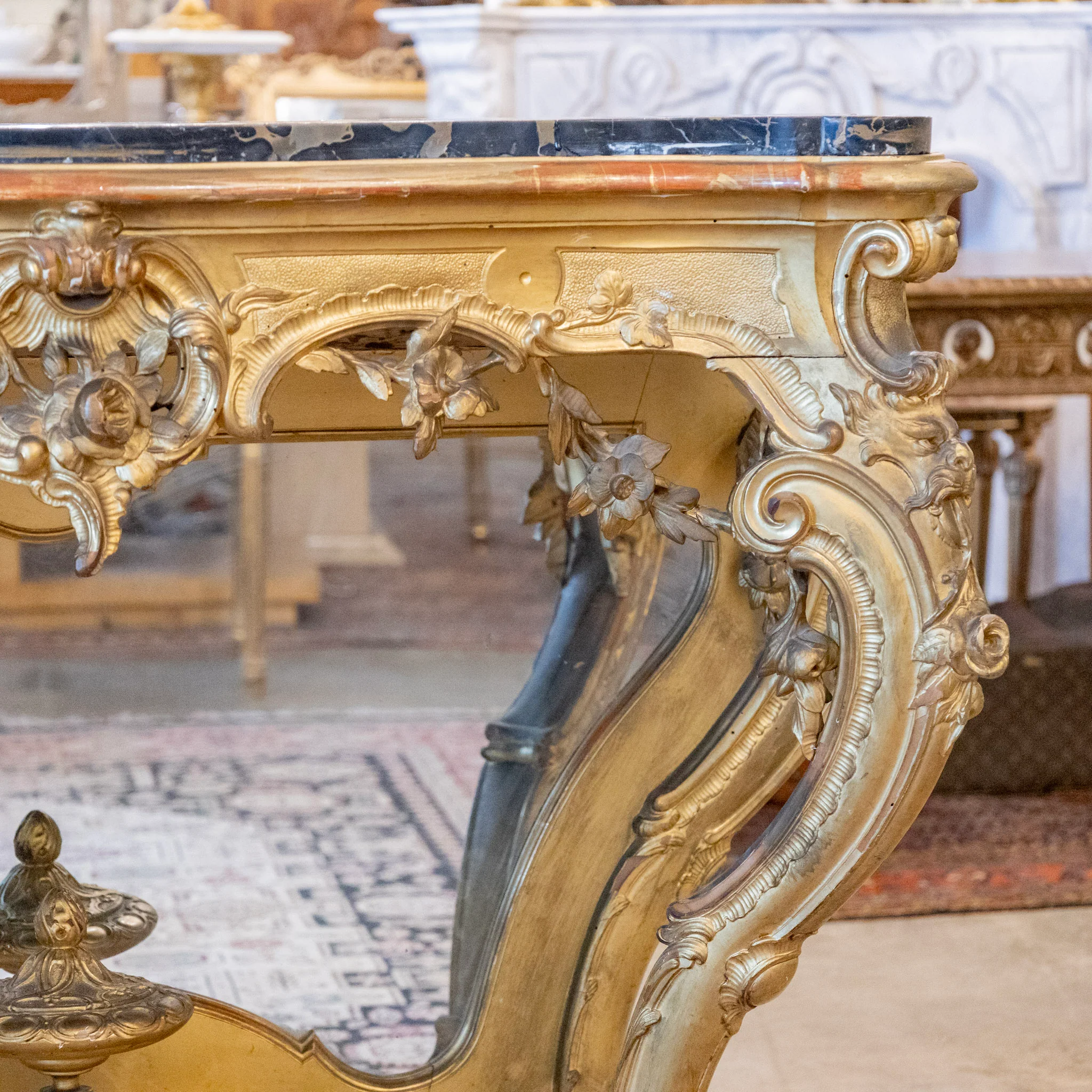 Louis XV Ornate Gilded Console Table – Black Marble Top - Image 3