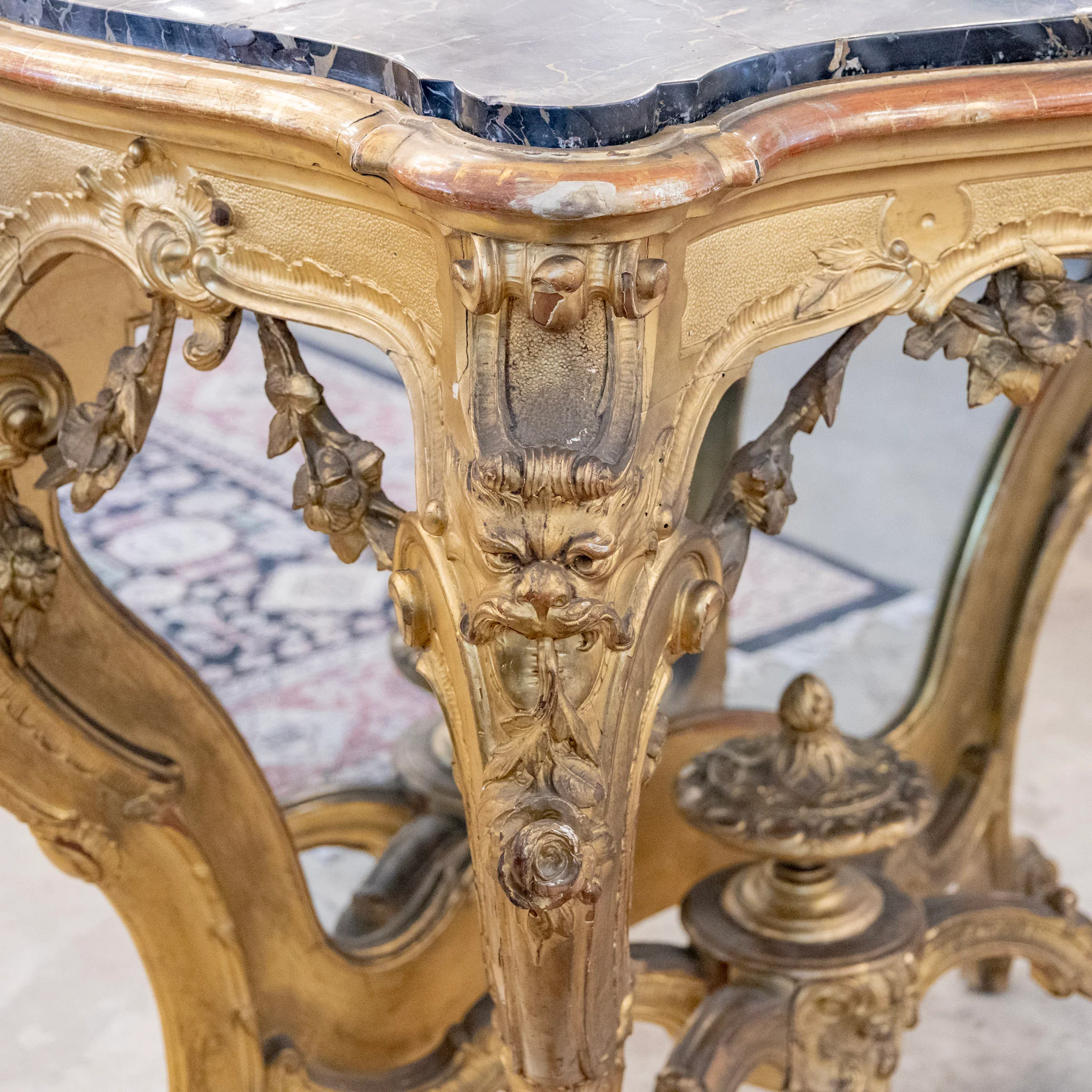 Louis XV Ornate Gilded Console Table – Black Marble Top - Image 4