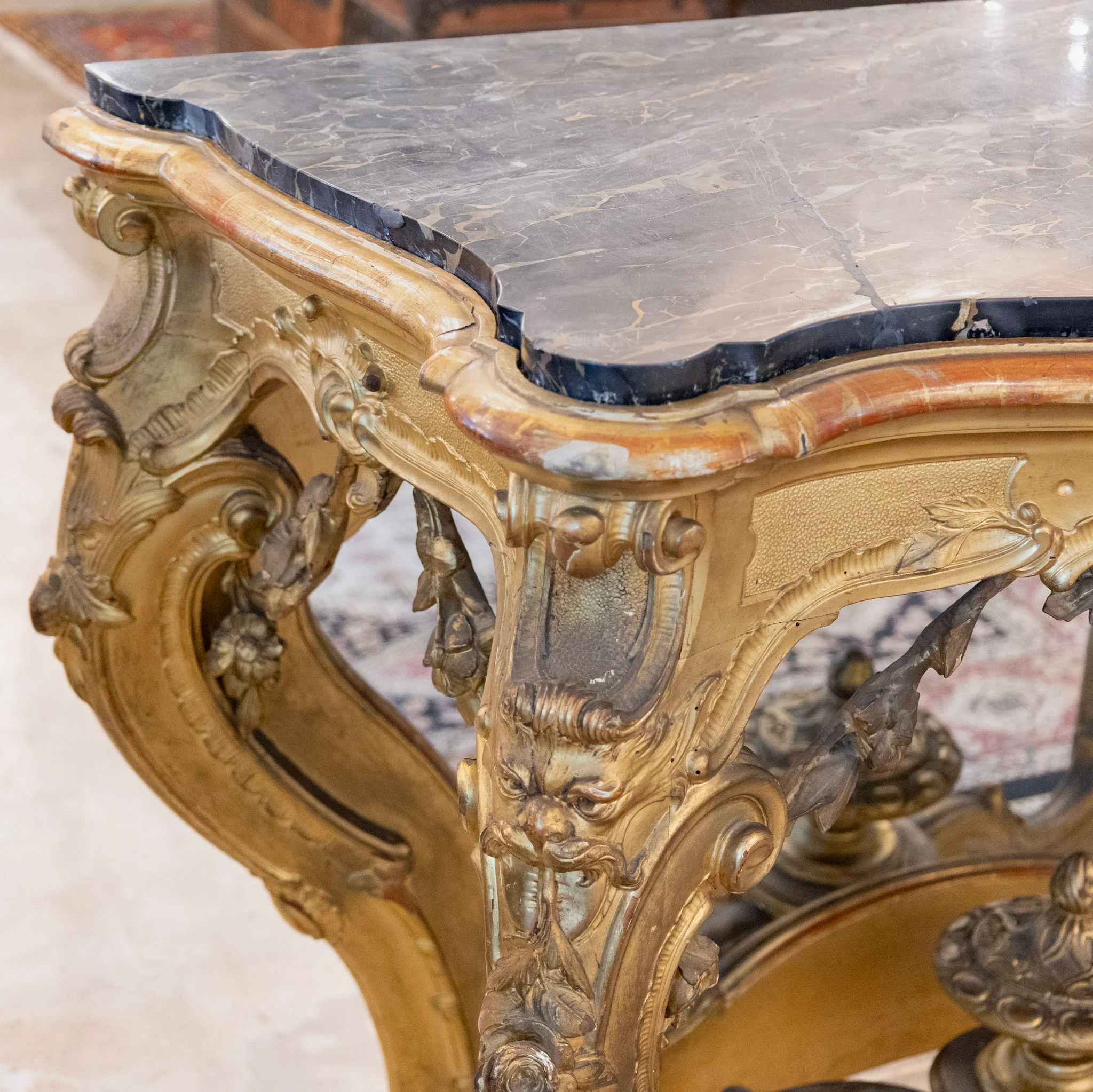 Louis XV Ornate Gilded Console Table – Black Marble Top - Image 5