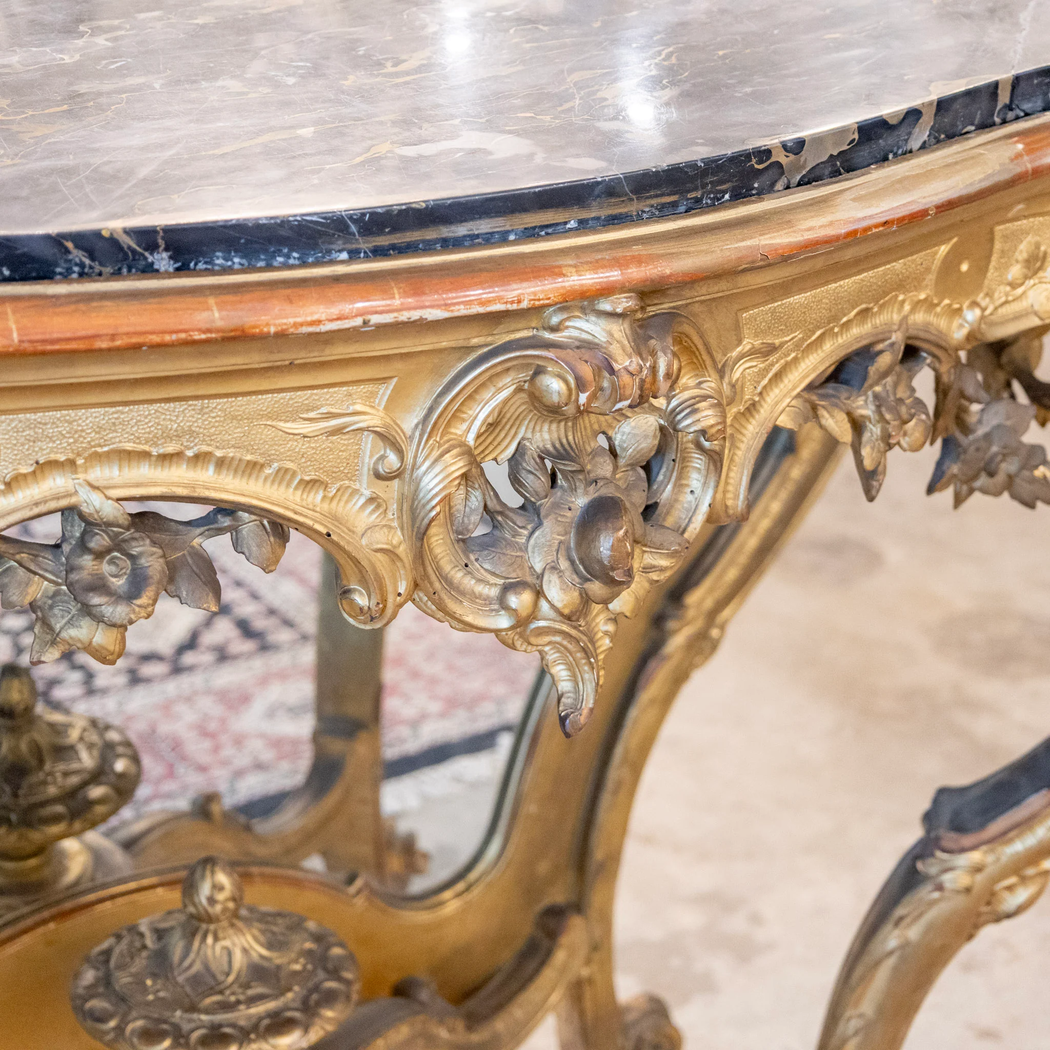 Louis XV Ornate Gilded Console Table – Black Marble Top - Image 6