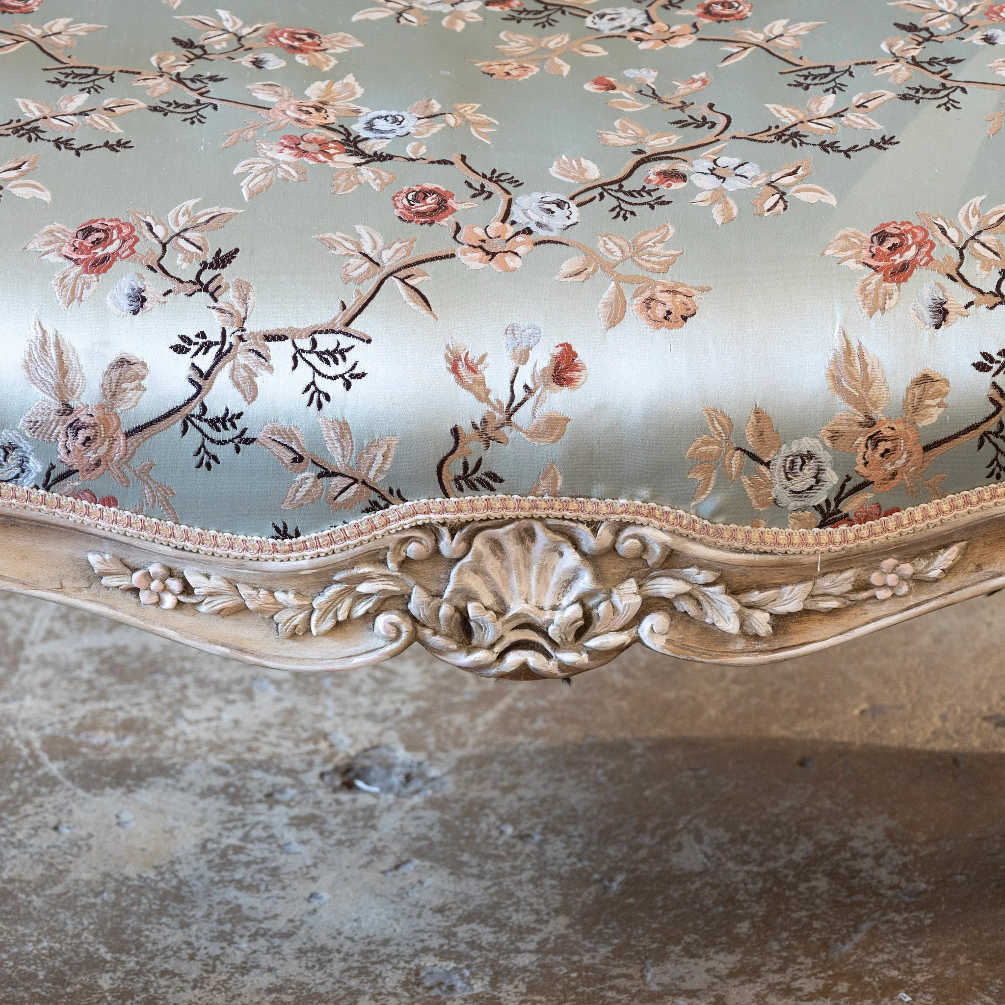 Louis XV Painted Settee – Floral Scalamandré Upholstery & Carved Trim - Image 8