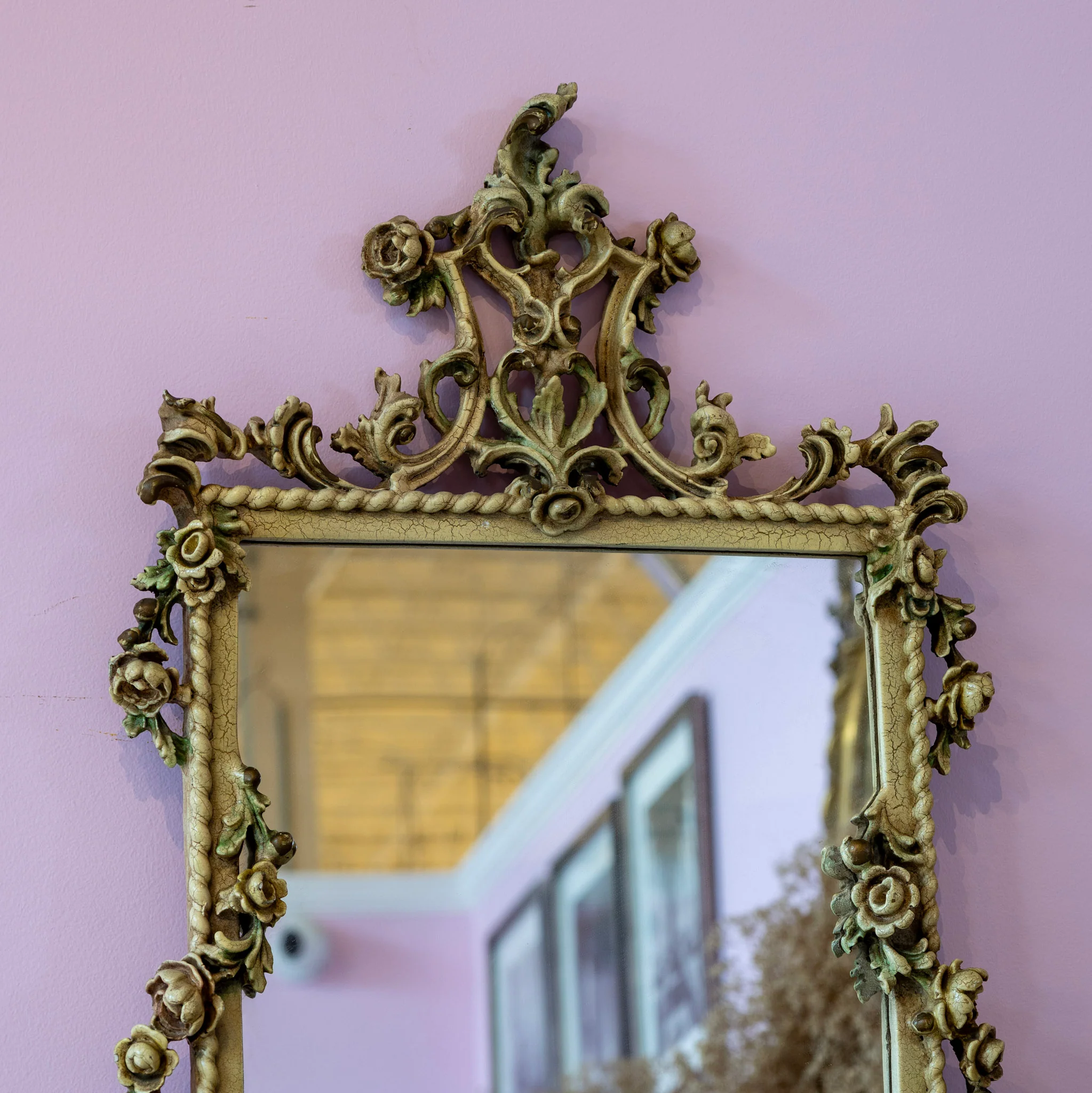 Louis XV Rococo Mirror – Carved Roses - Image 2