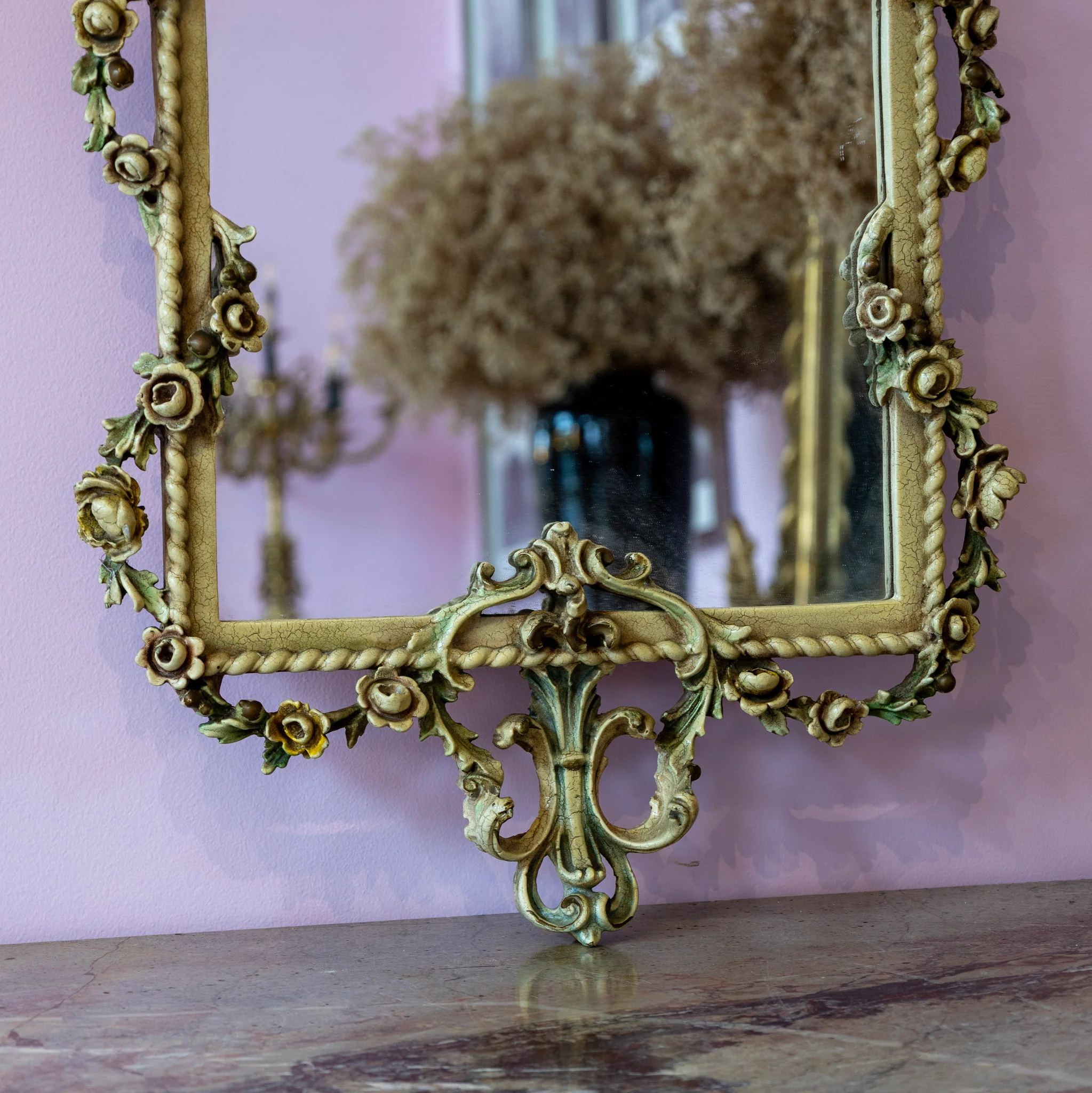 Louis XV Rococo Mirror – Carved Roses - Image 3
