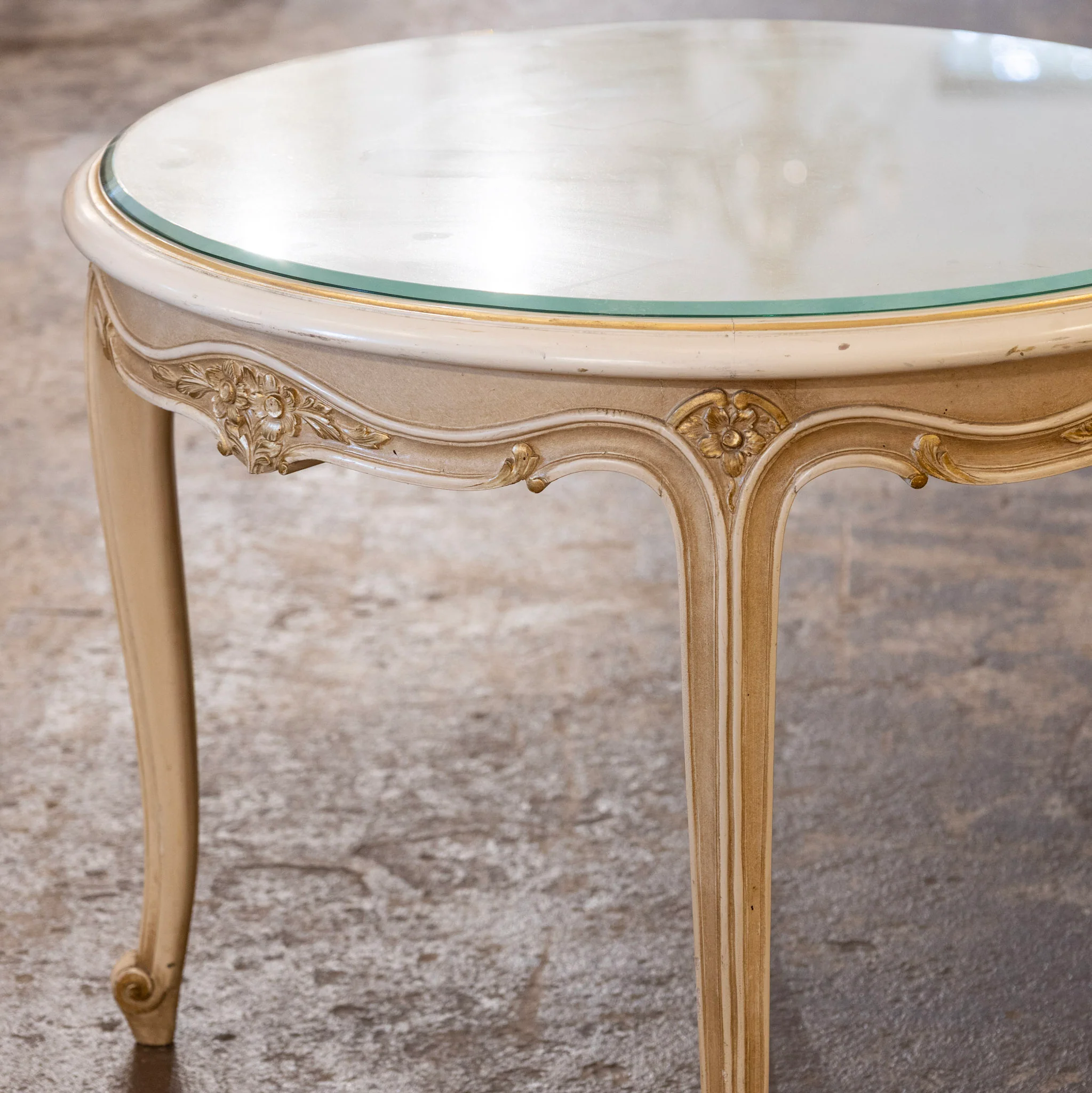 Louis XV Round Coffee Table – Ivory Finish & Glass Top - Image 4