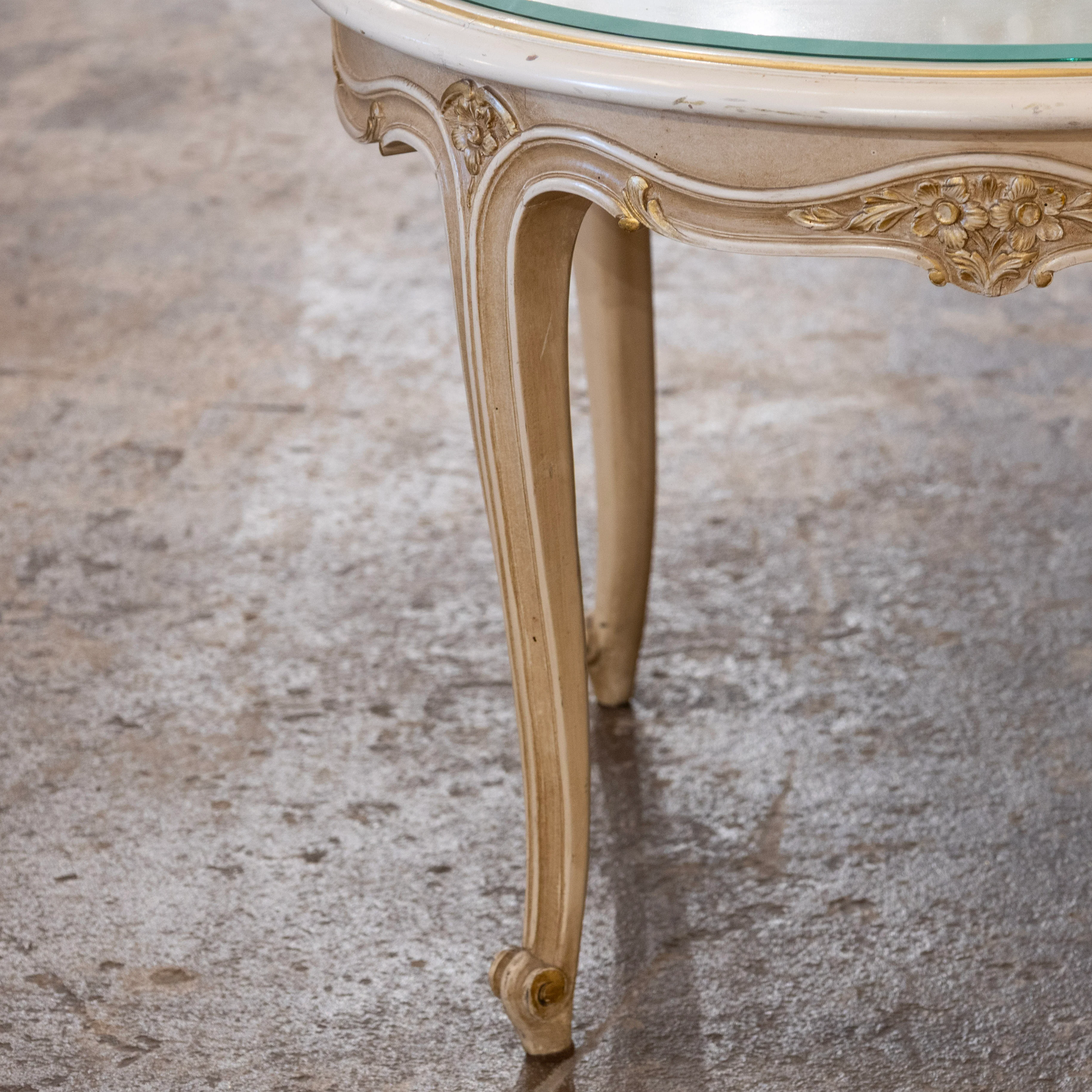 Louis XV Round Coffee Table – Ivory Finish & Glass Top - Image 5