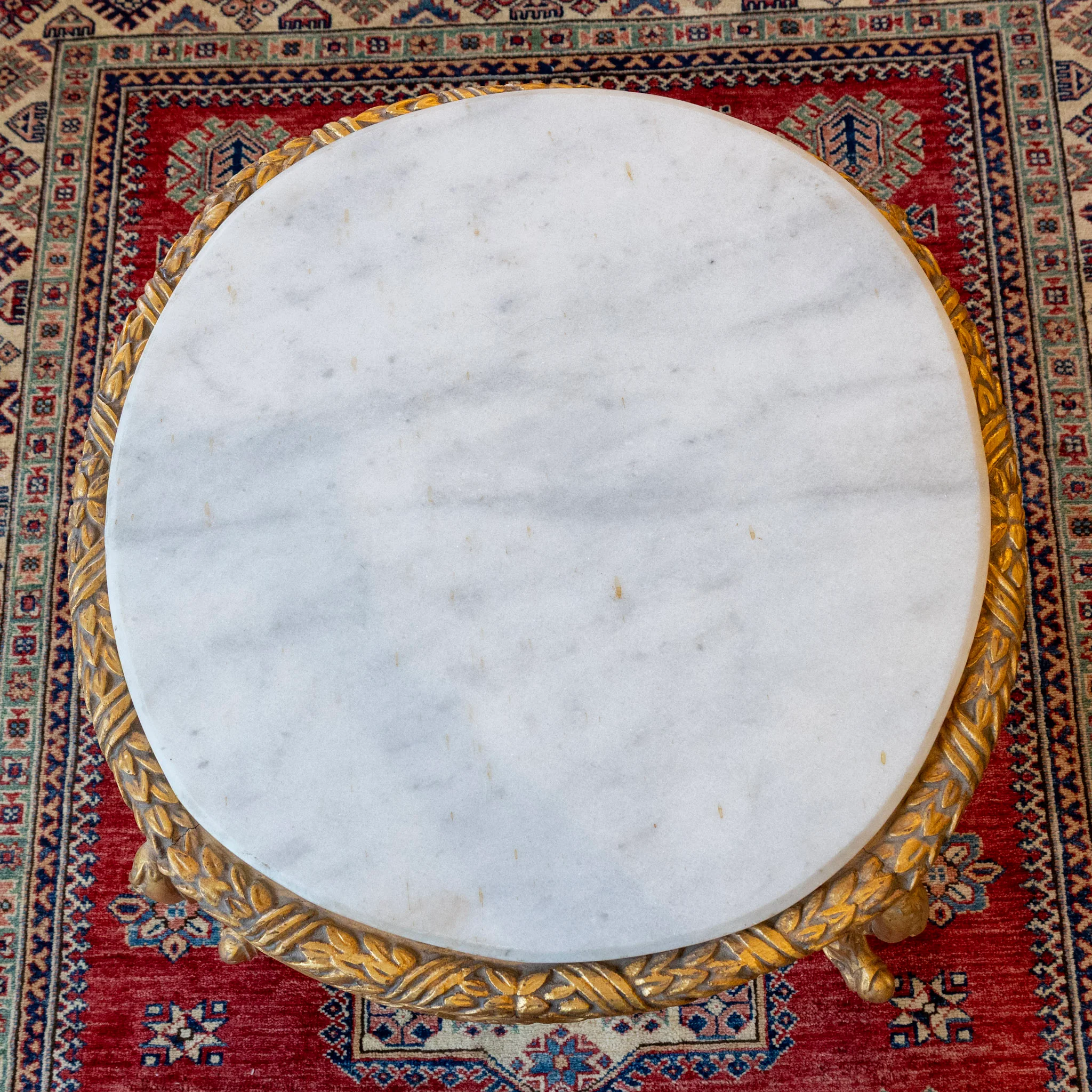 Louis XV Round Gilded Coffee Table – Carved Base & White Marble Top - Image 6