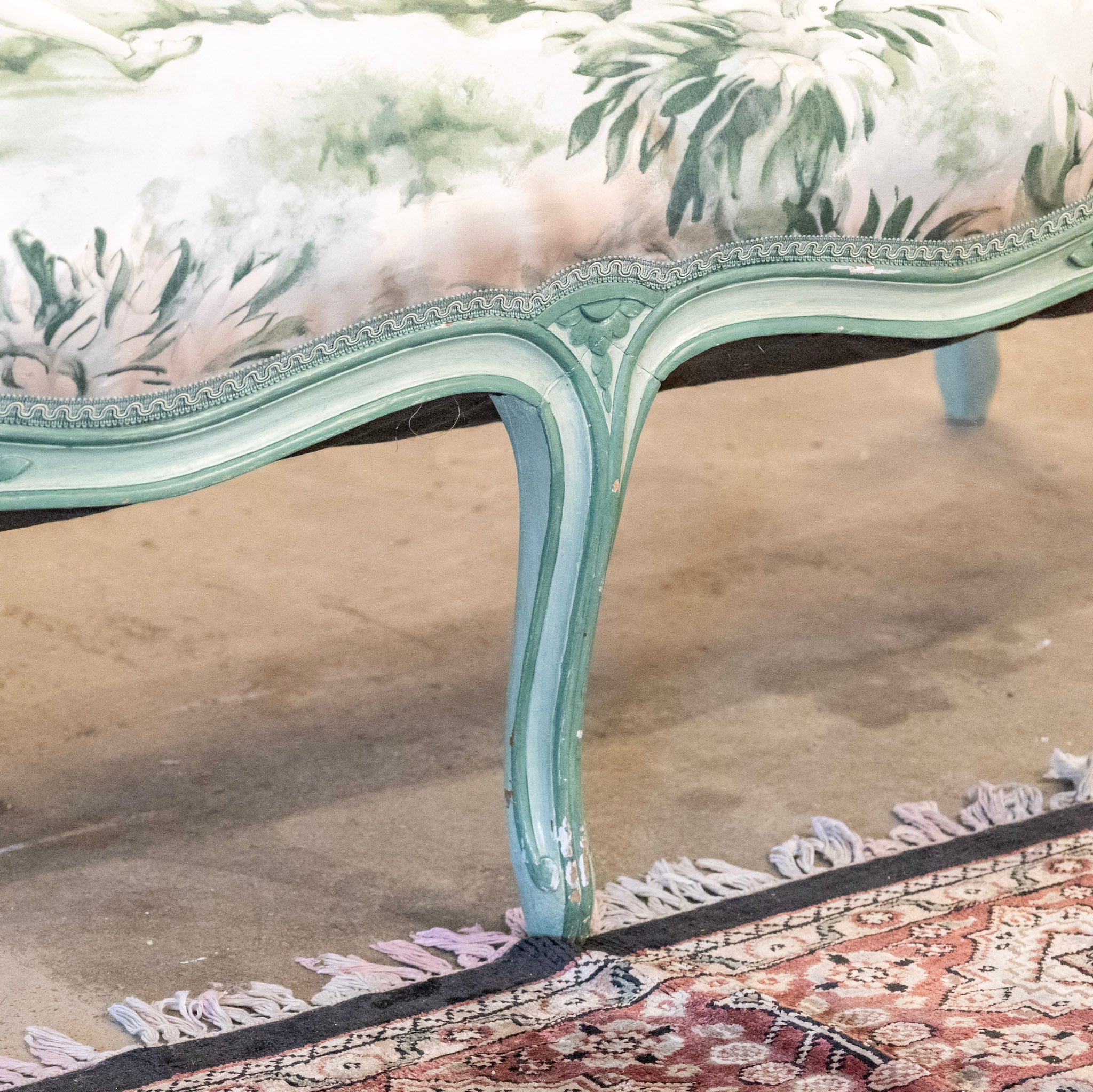 Louis XV Settee with Green & White Patterned Upholstery - Image 15