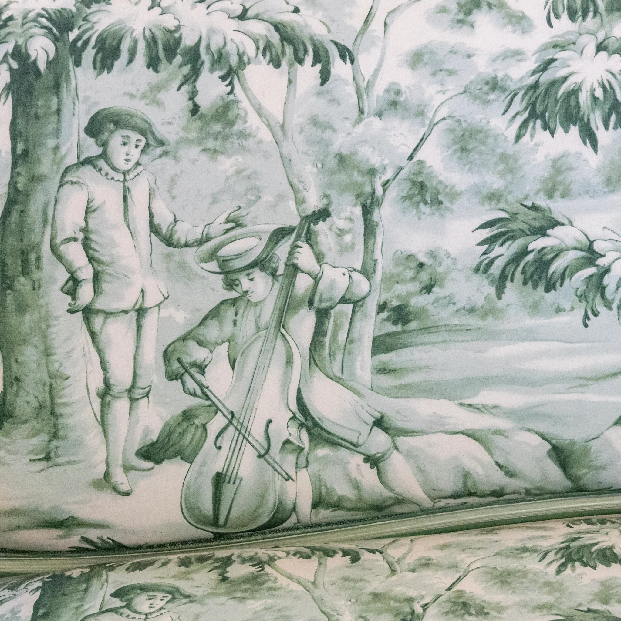 Louis XV Settee with Green & White Patterned Upholstery - Image 6