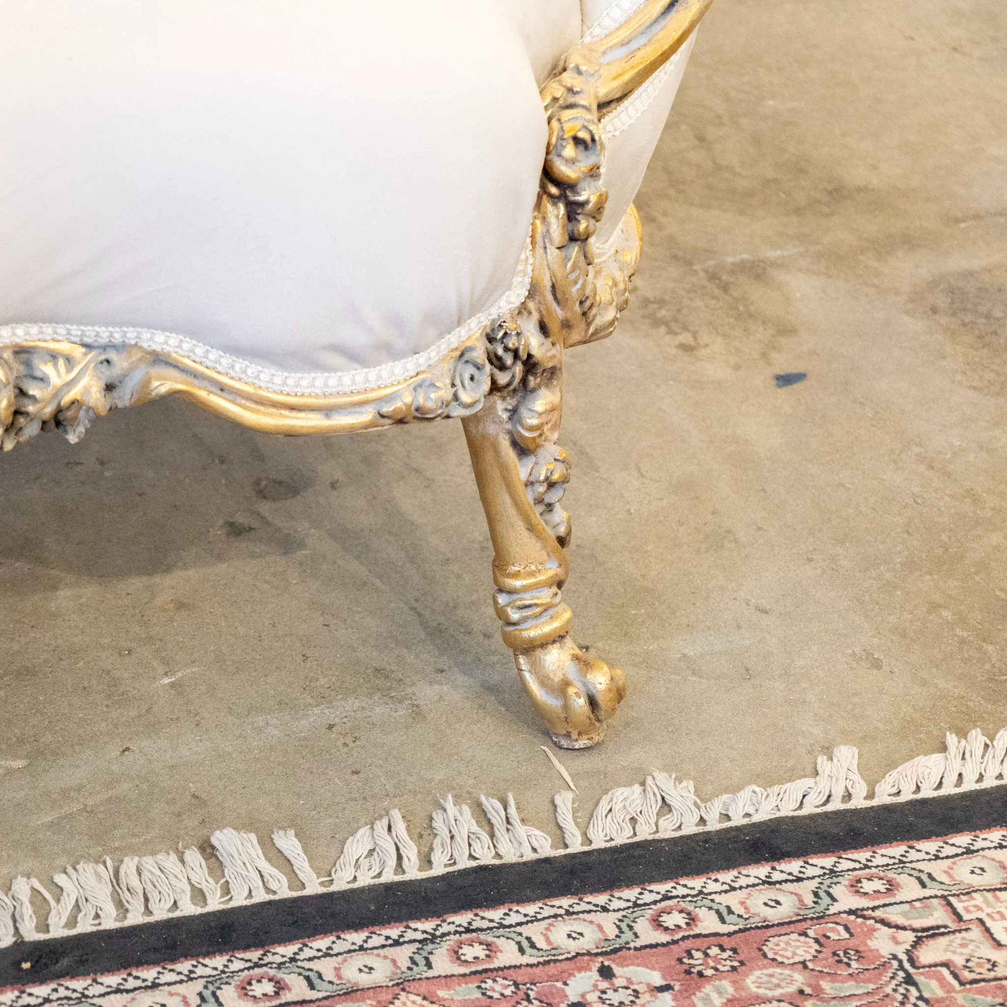 Louis XV Sofa – Gilded Carved Floral Frame & Cream Velvet Upholstery - Image 11