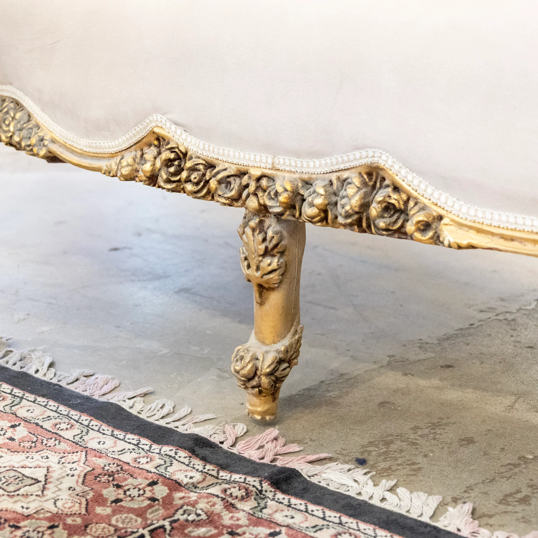 Louis XV Sofa – Gilded Carved Floral Frame & Cream Velvet Upholstery - Image 13