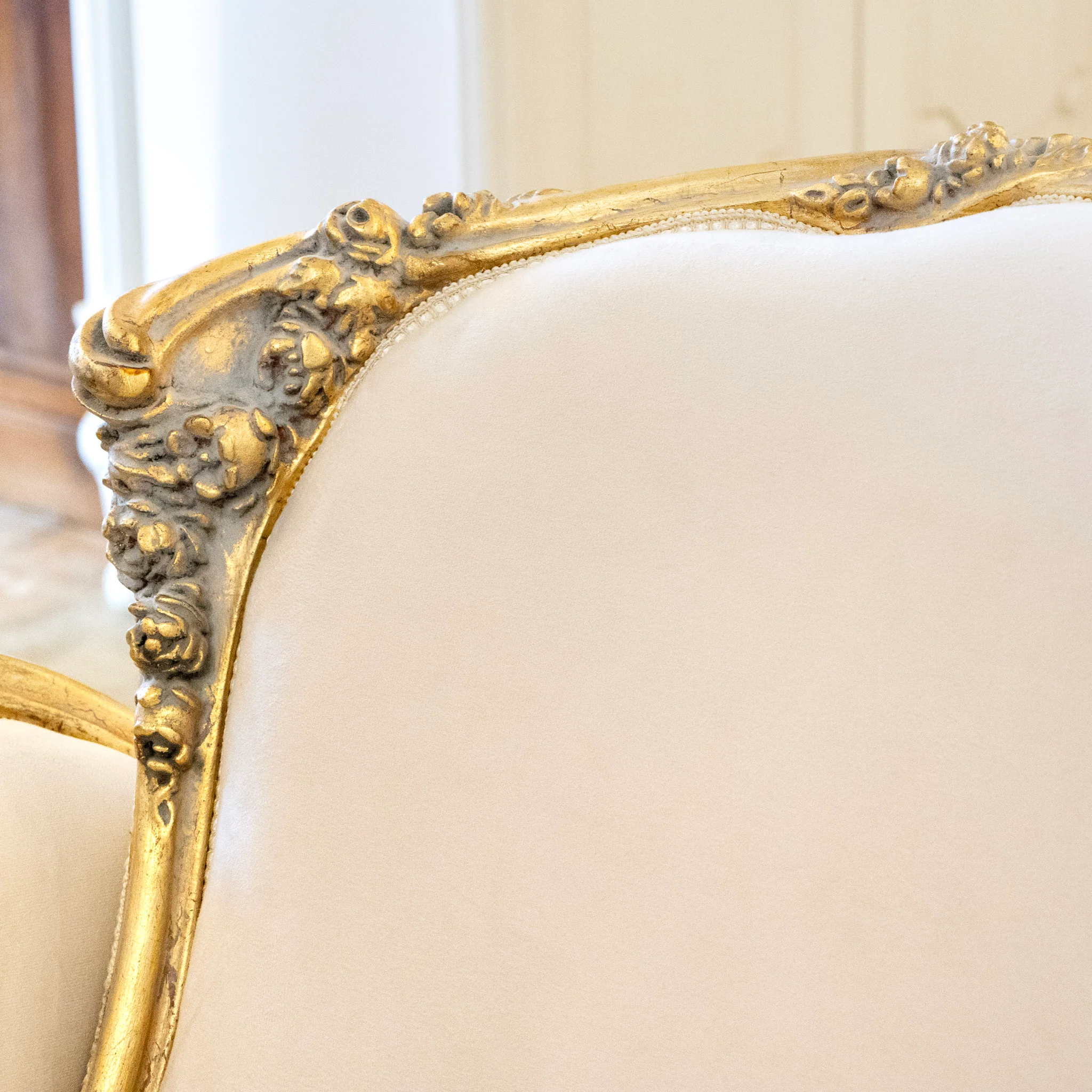 Louis XV Sofa – Gilded Carved Floral Frame & Cream Velvet Upholstery - Image 14
