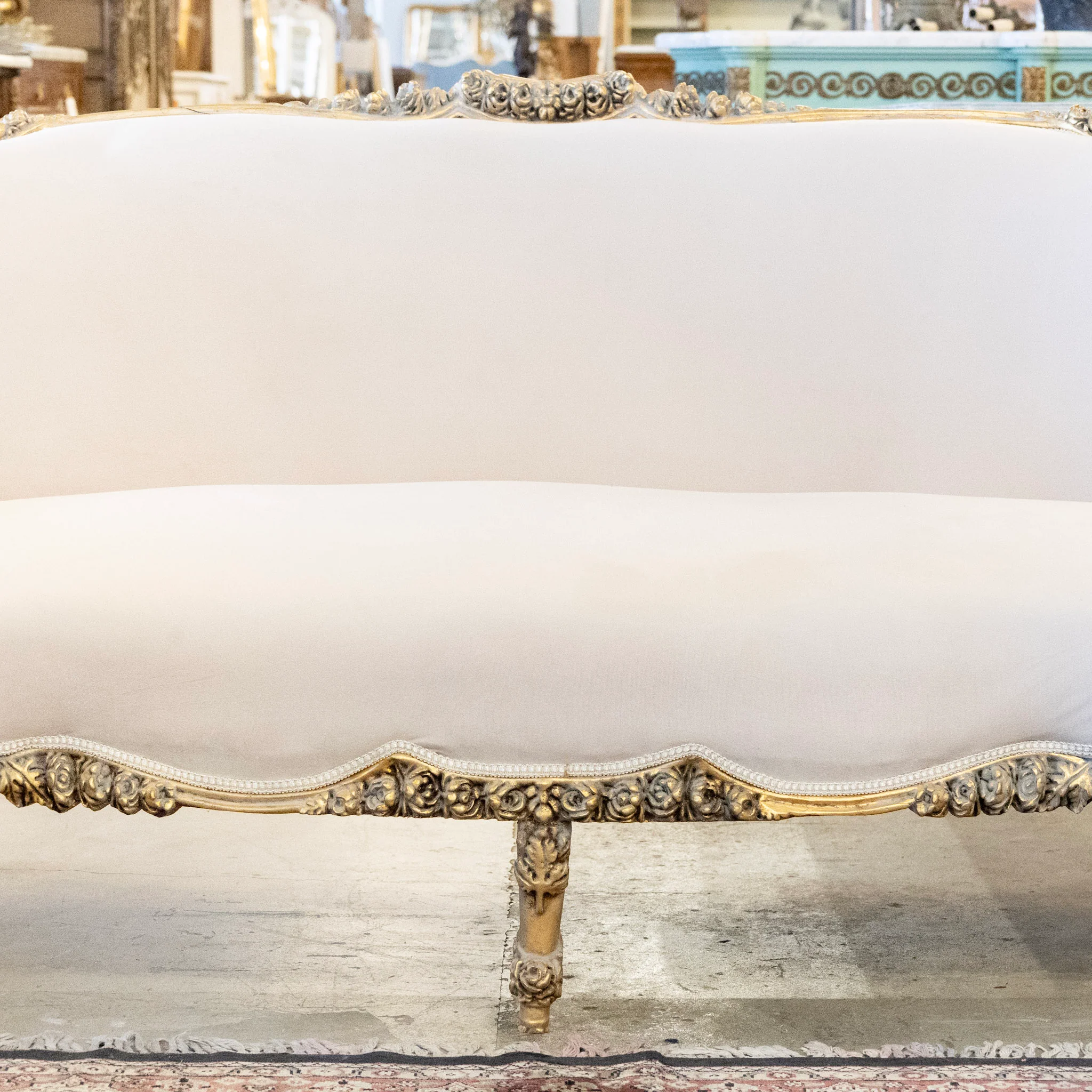Louis XV Sofa – Gilded Carved Floral Frame & Cream Velvet Upholstery - Image 5
