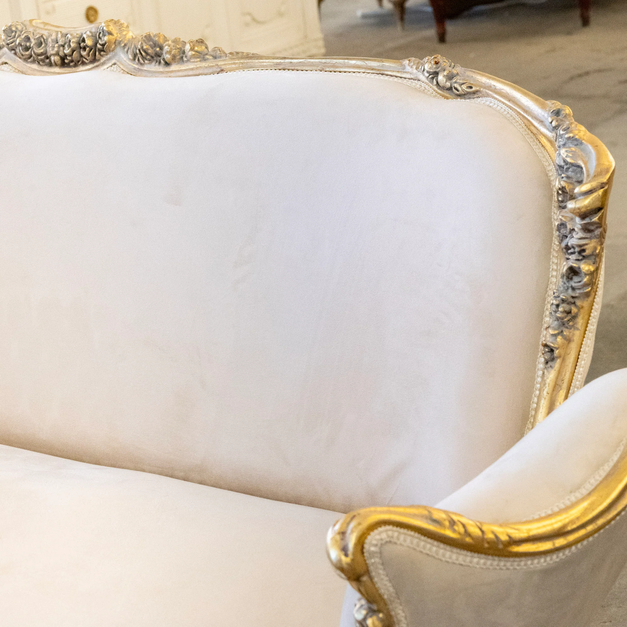Louis XV Sofa – Gilded Carved Floral Frame & Cream Velvet Upholstery - Image 8