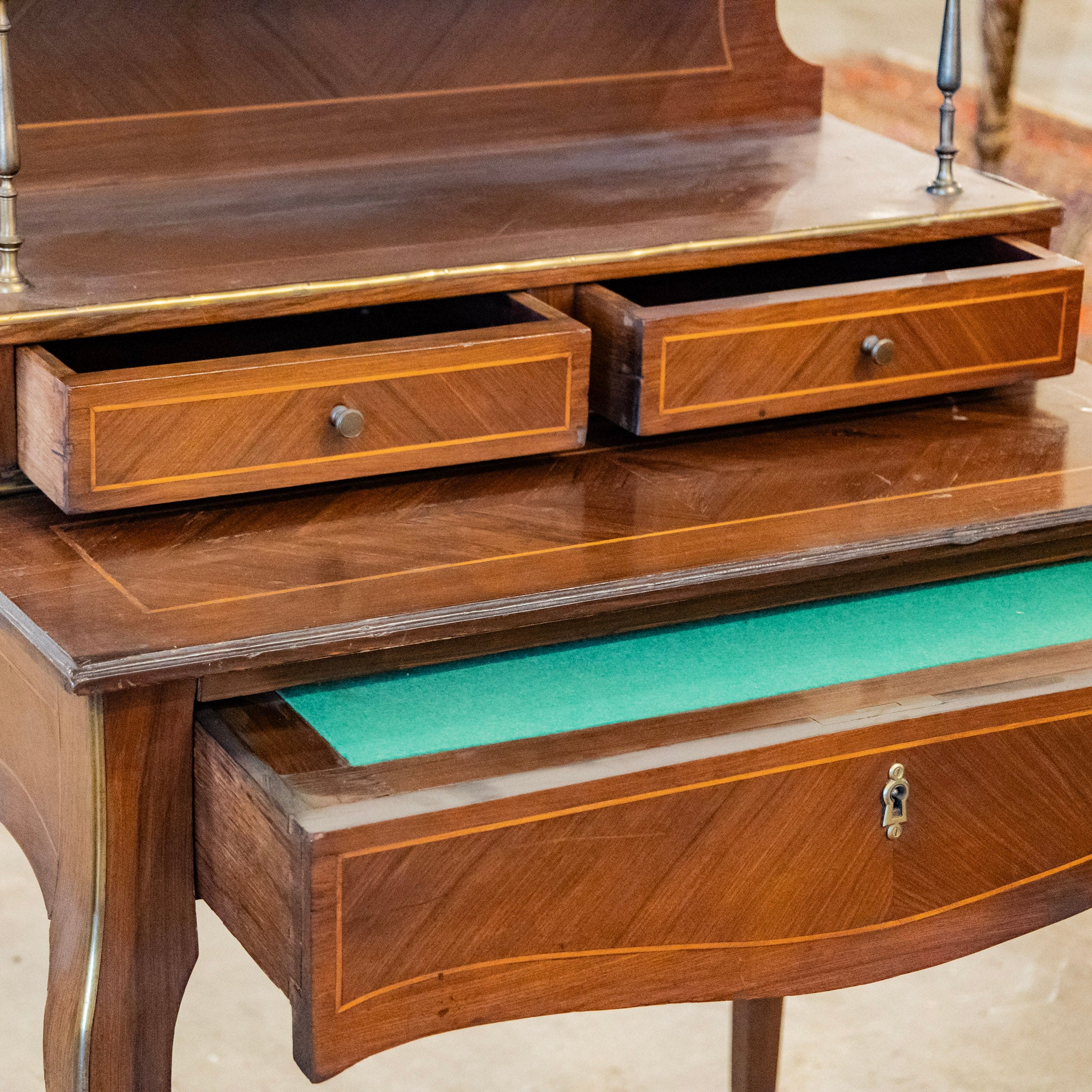 Louis XV Vanity Desk – Brass Trim & Original Writing Tray - Image 6