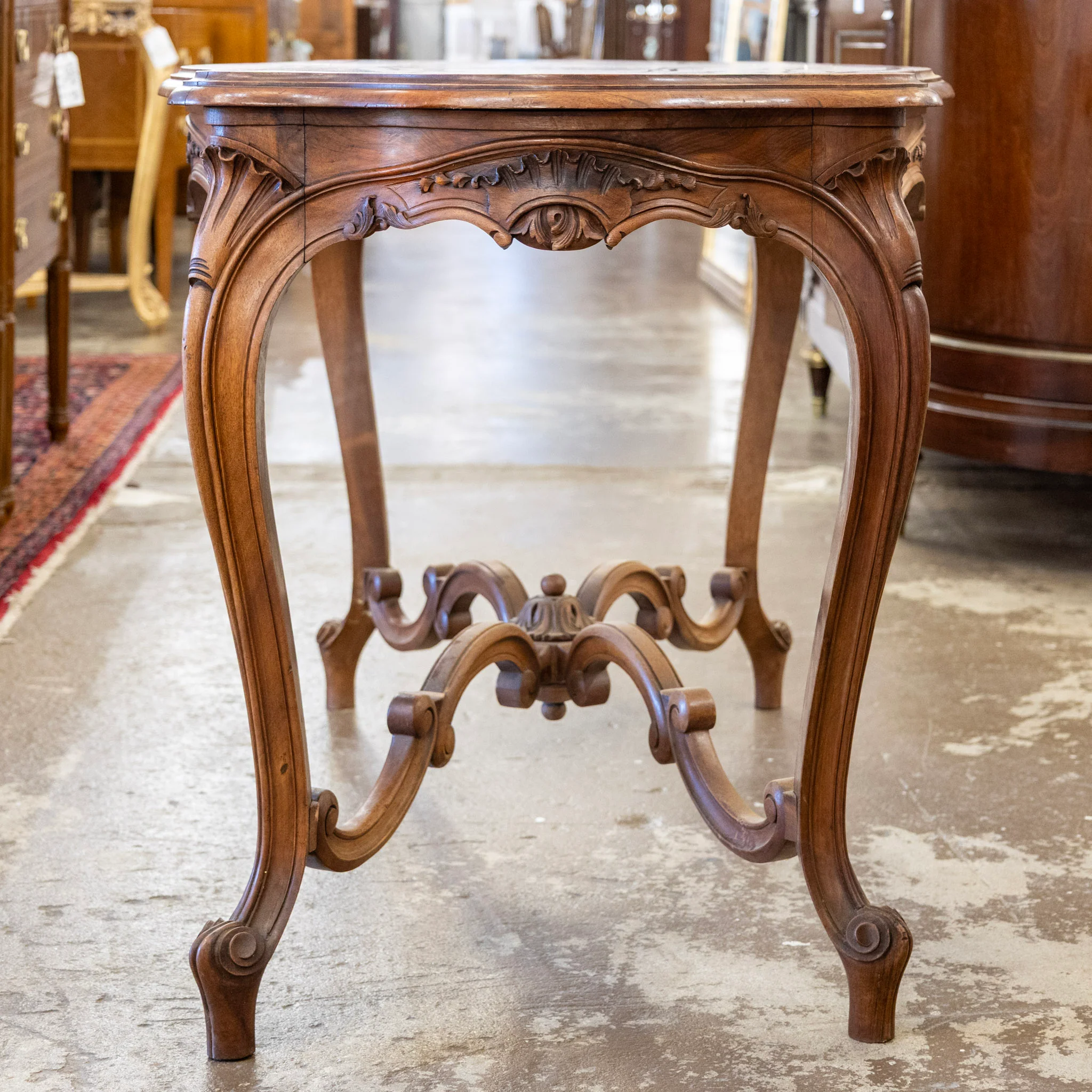 Louis XV Walnut Writing desk – Cabriole Legs & Carved Detailing - Image 7