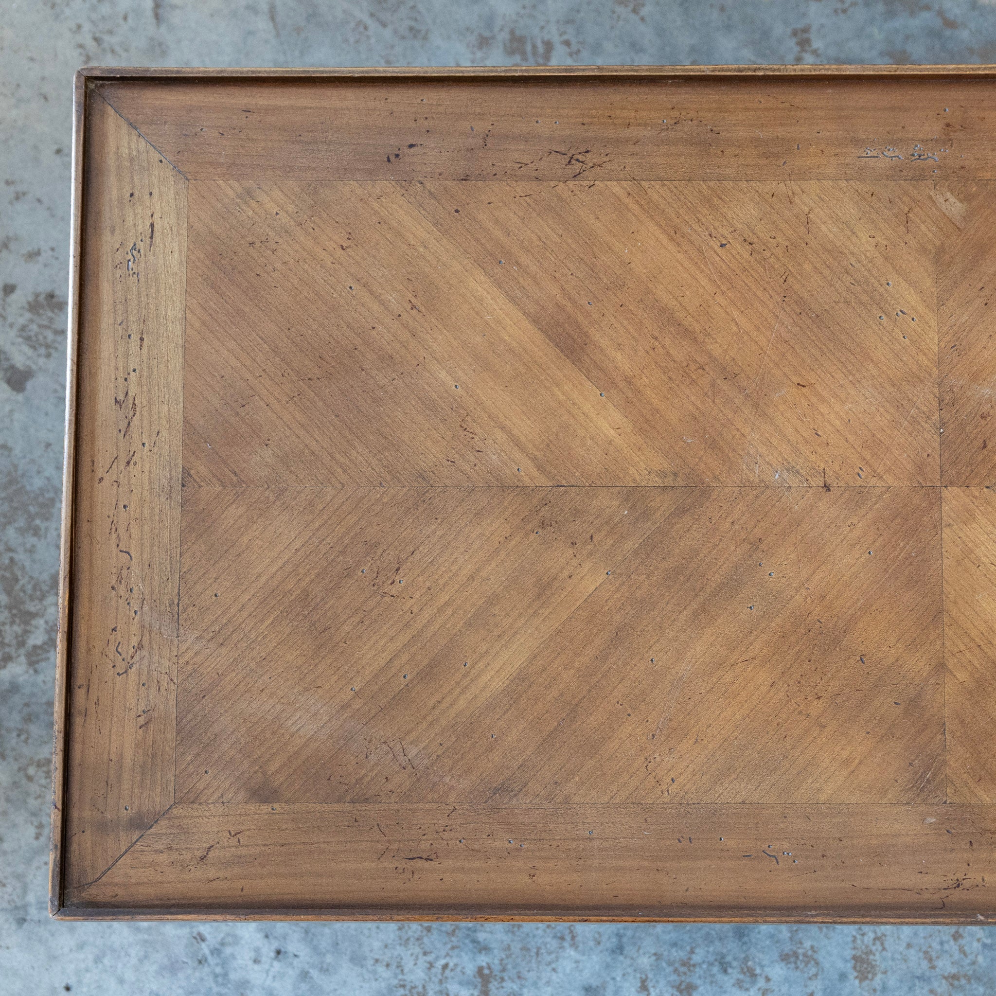 Louis XV Walnut Coffee Table – Slide-Out Leather Panel & Chevron Inlay - Image 9