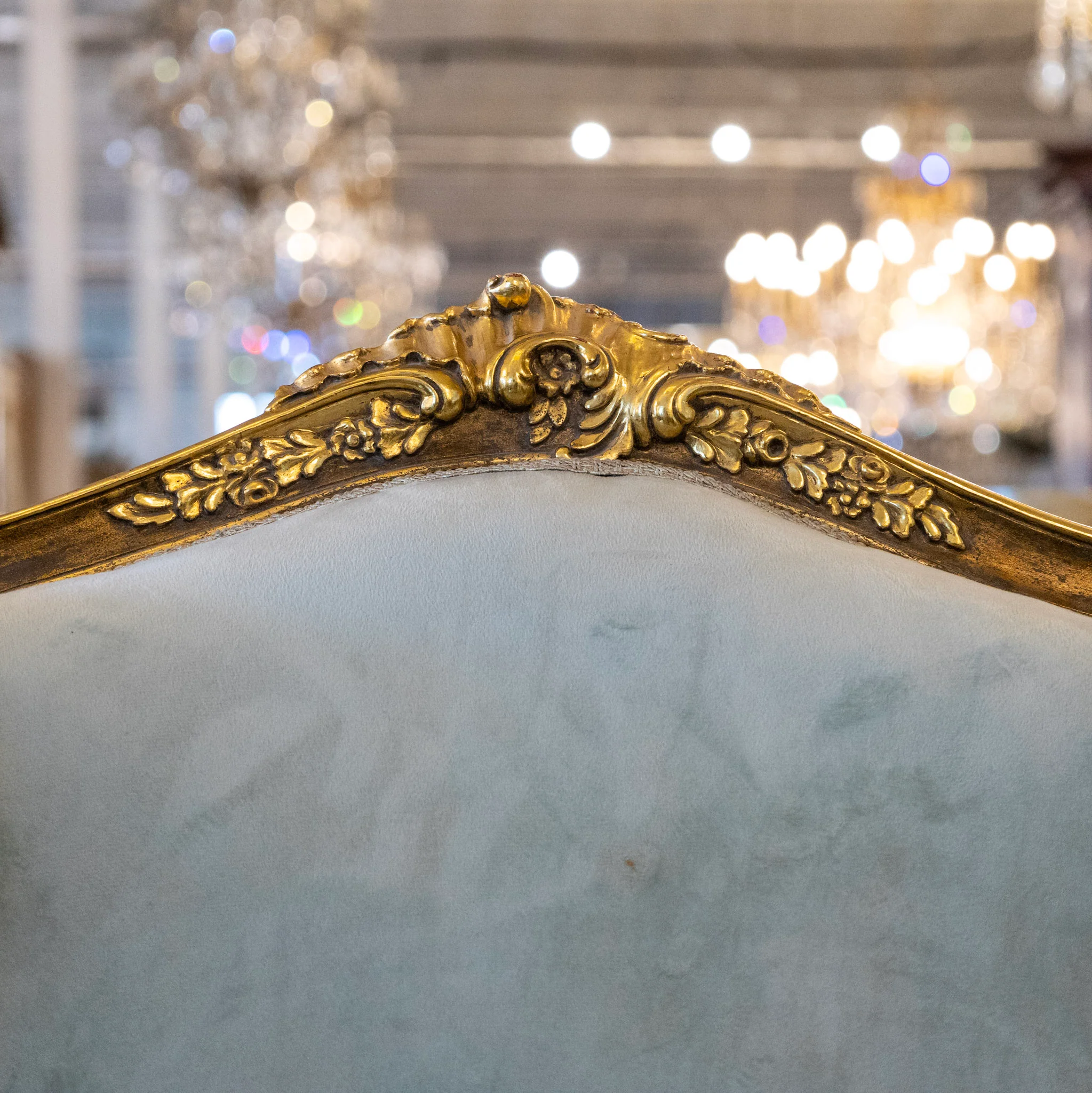 Louis XV Wingback Bergère Chair in Blue – Gilded Frame & Plush Cushion - Image 6