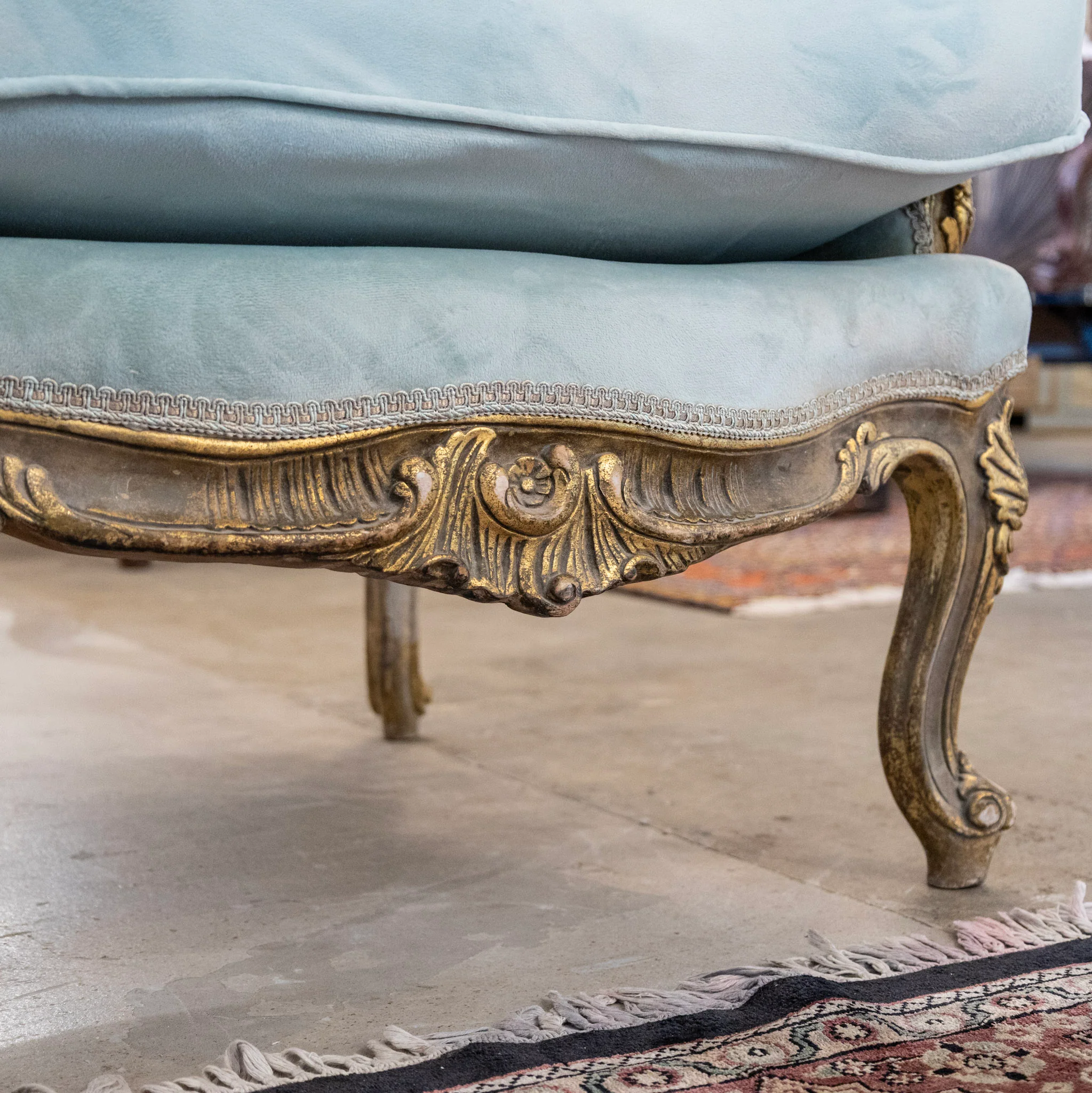 Louis XV Wingback Bergère Chair in Blue – Gilded Frame & Plush Cushion - Image 7