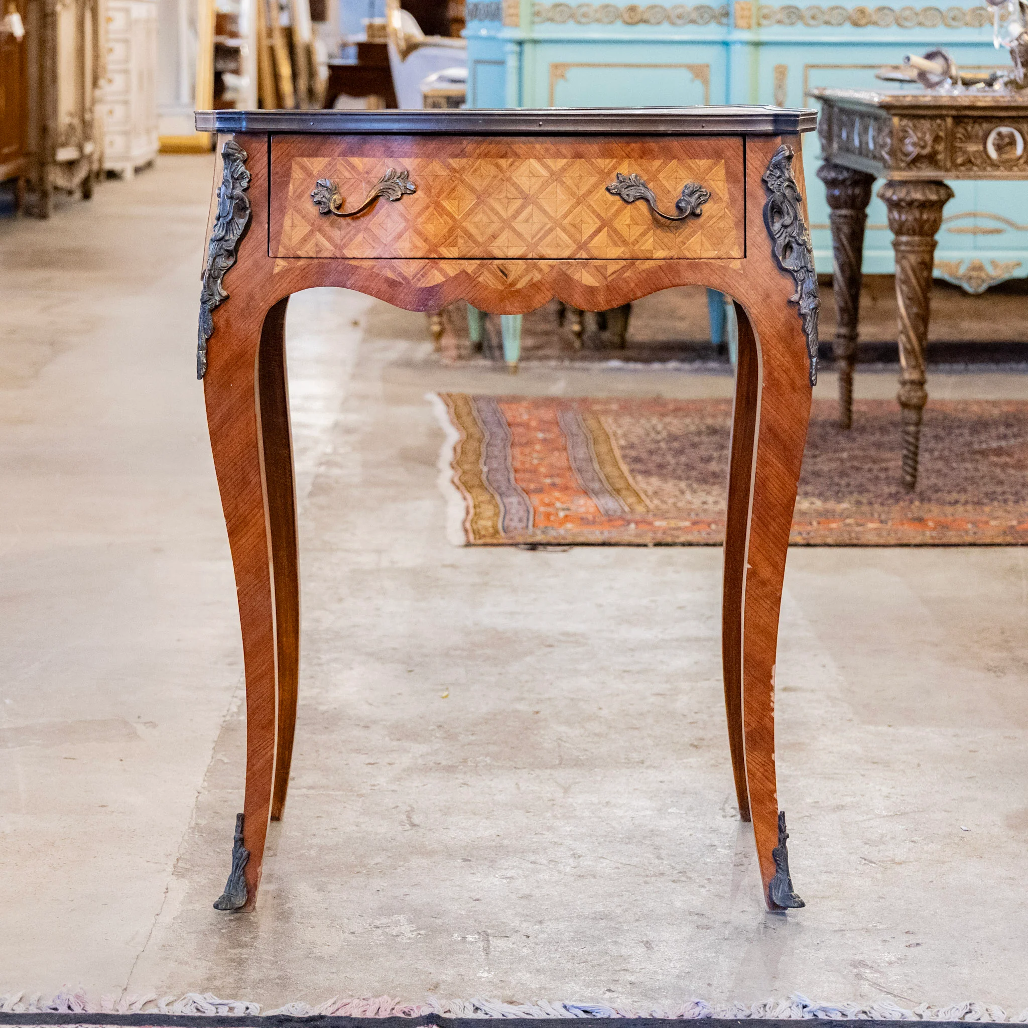 Louis XV Wood Side Table – Empire Brass Mounts & Marquetry - Image 2