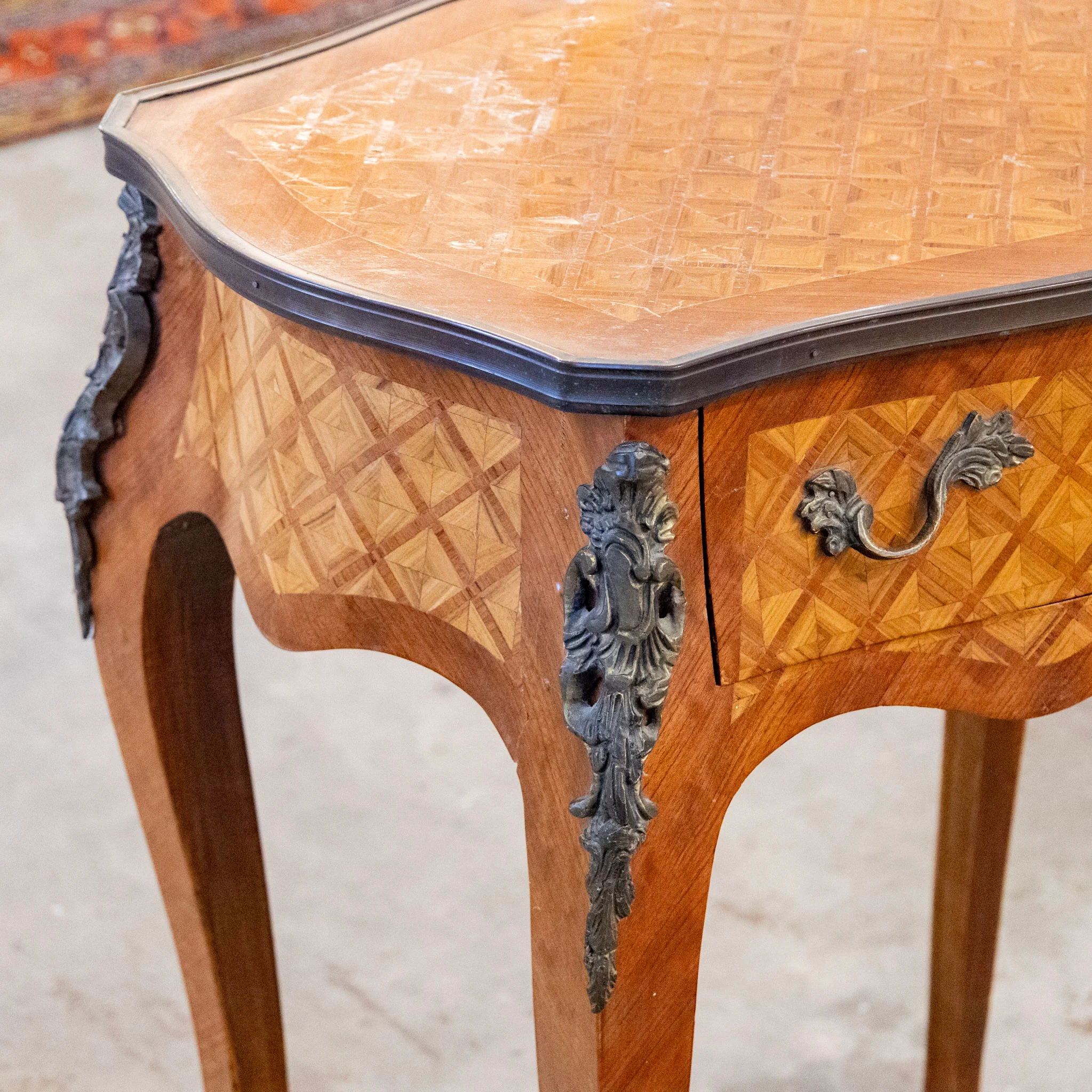 Louis XV Wood Side Table – Empire Brass Mounts & Marquetry - Image 5