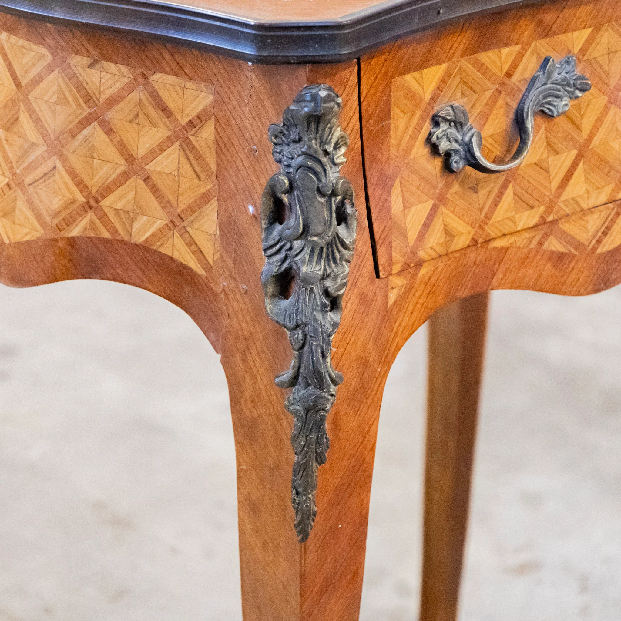 Louis XV Wood Side Table – Empire Brass Mounts & Marquetry - Image 7