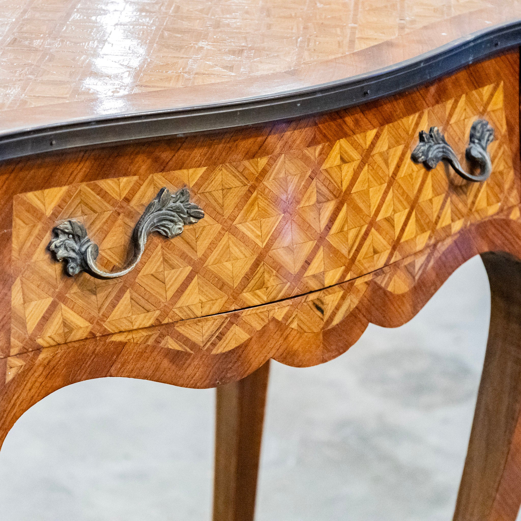 Louis XV Wood Side Table – Empire Brass Mounts & Marquetry - Image 9