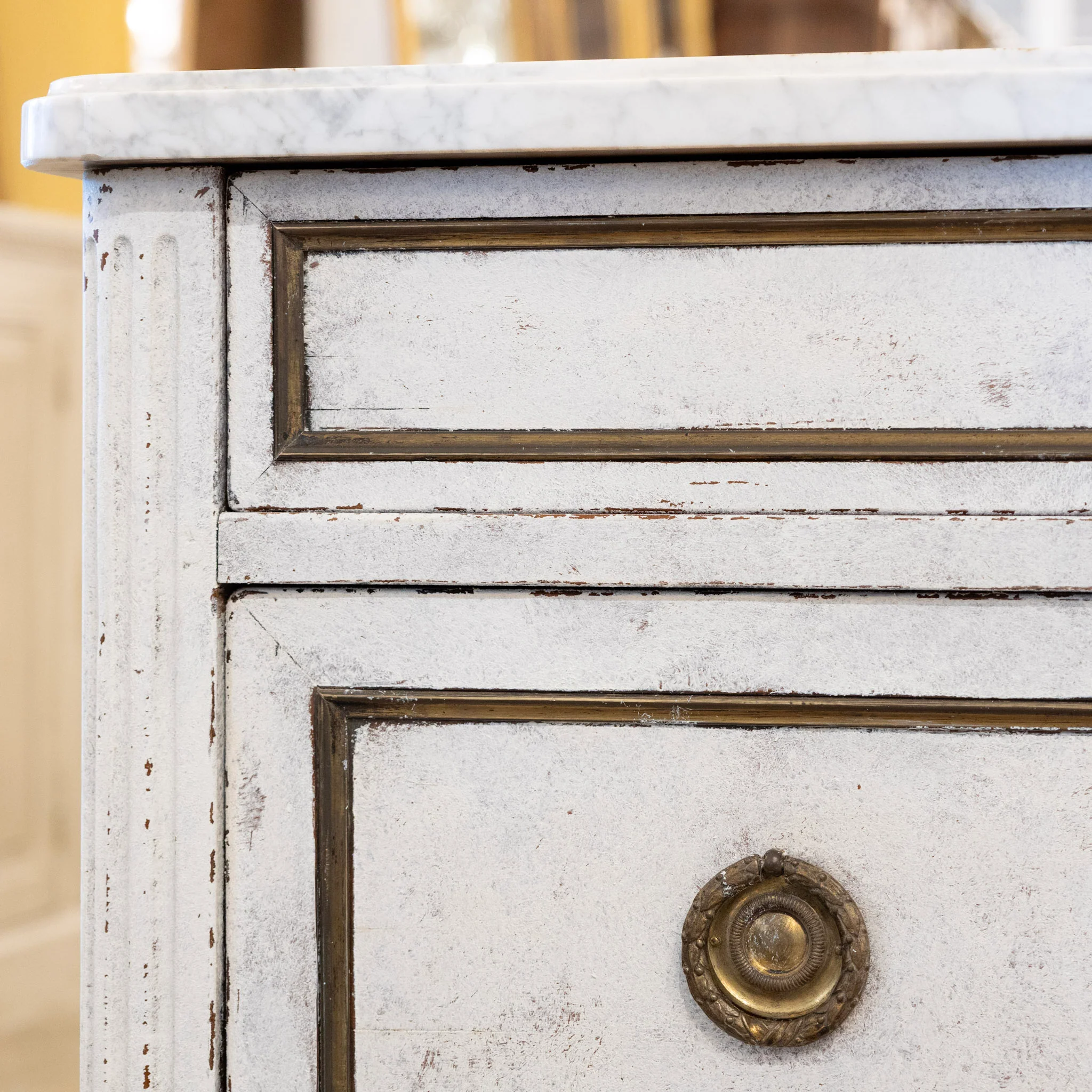Louis XVI 3-Drawer Chest – White Distressed Finish with Marble Top - Image 5