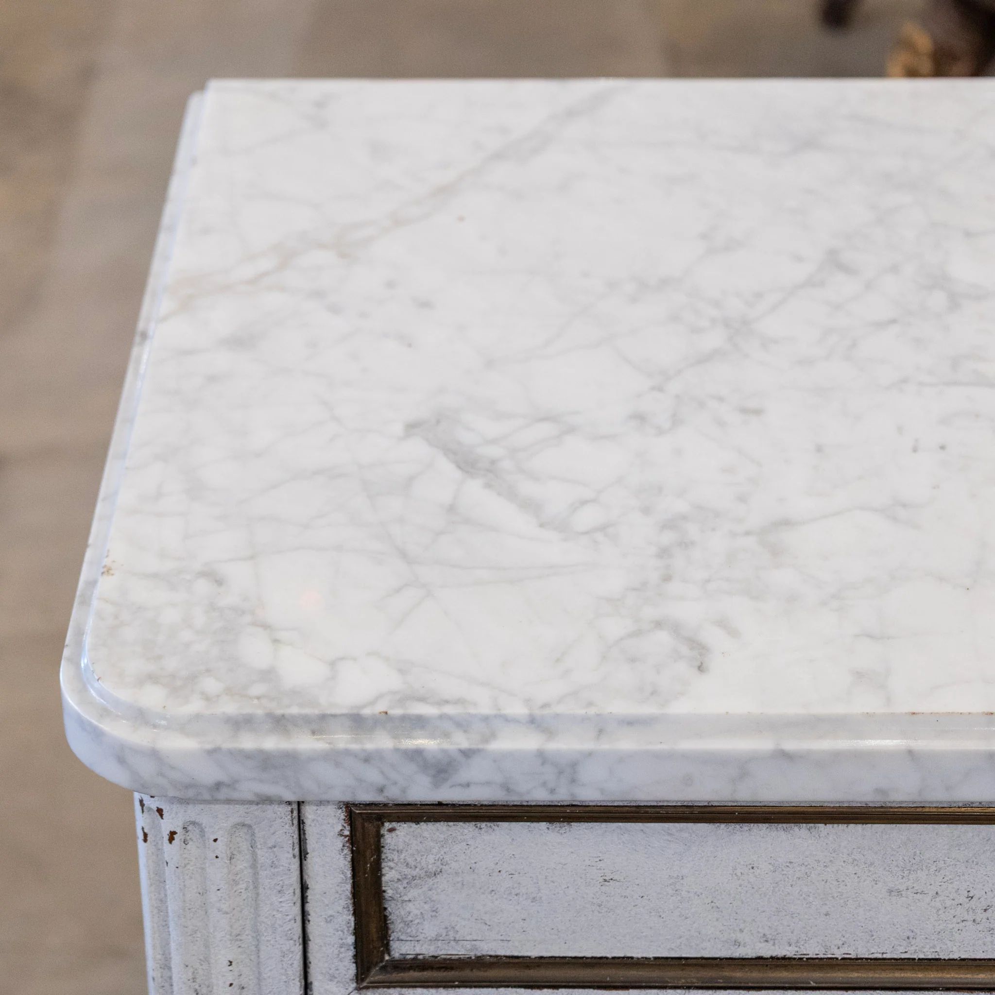 Louis XVI 3-Drawer Chest – White Distressed Finish with Marble Top - Image 8