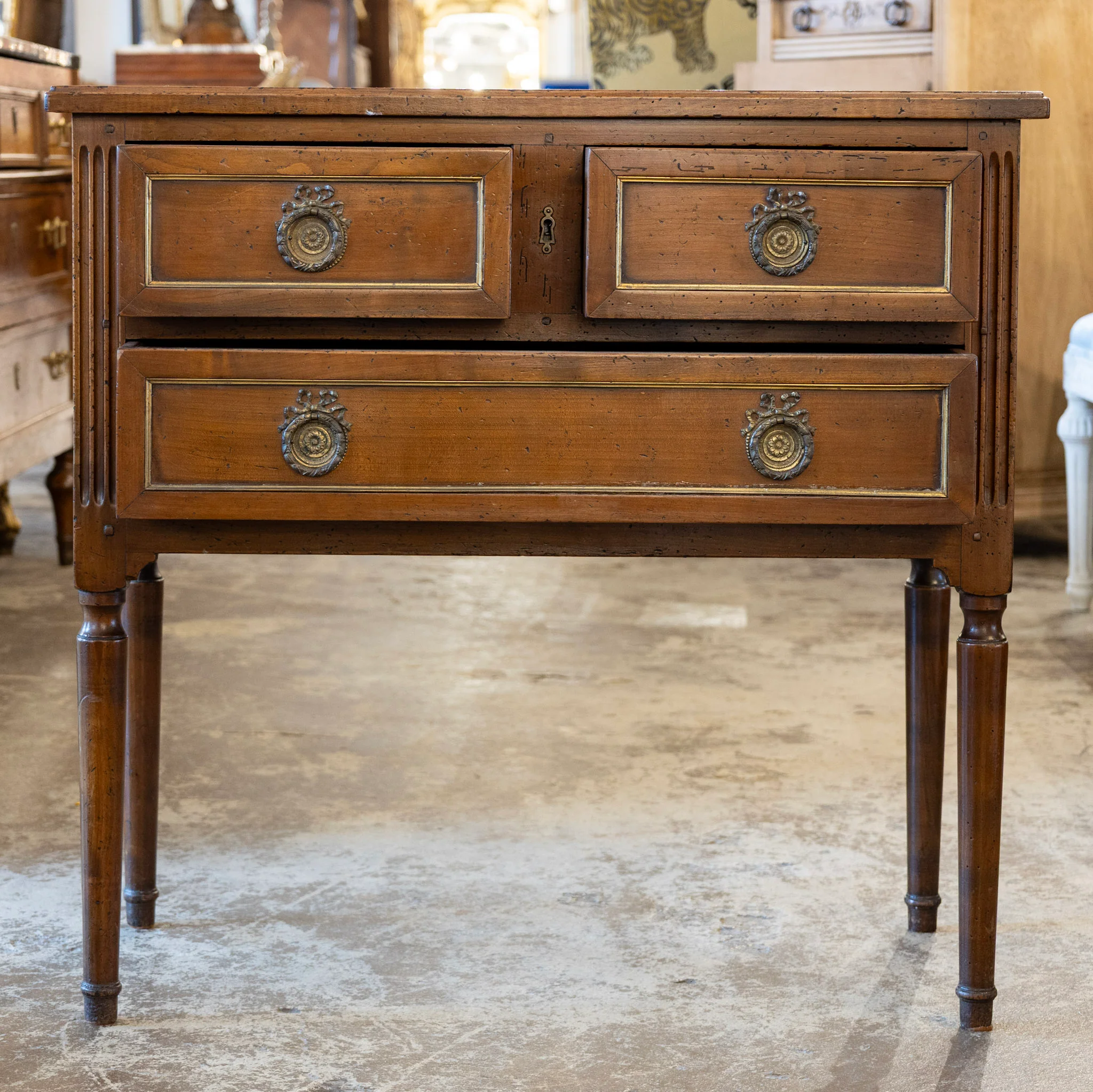 Louis XVI 3-Drawer Nightstand – Dark Brown Wood - Image 2
