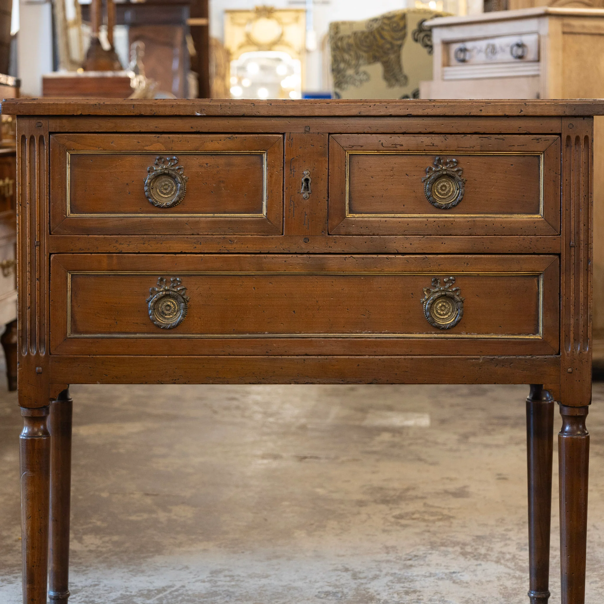 Louis XVI 3-Drawer Nightstand – Dark Brown Wood - Image 3