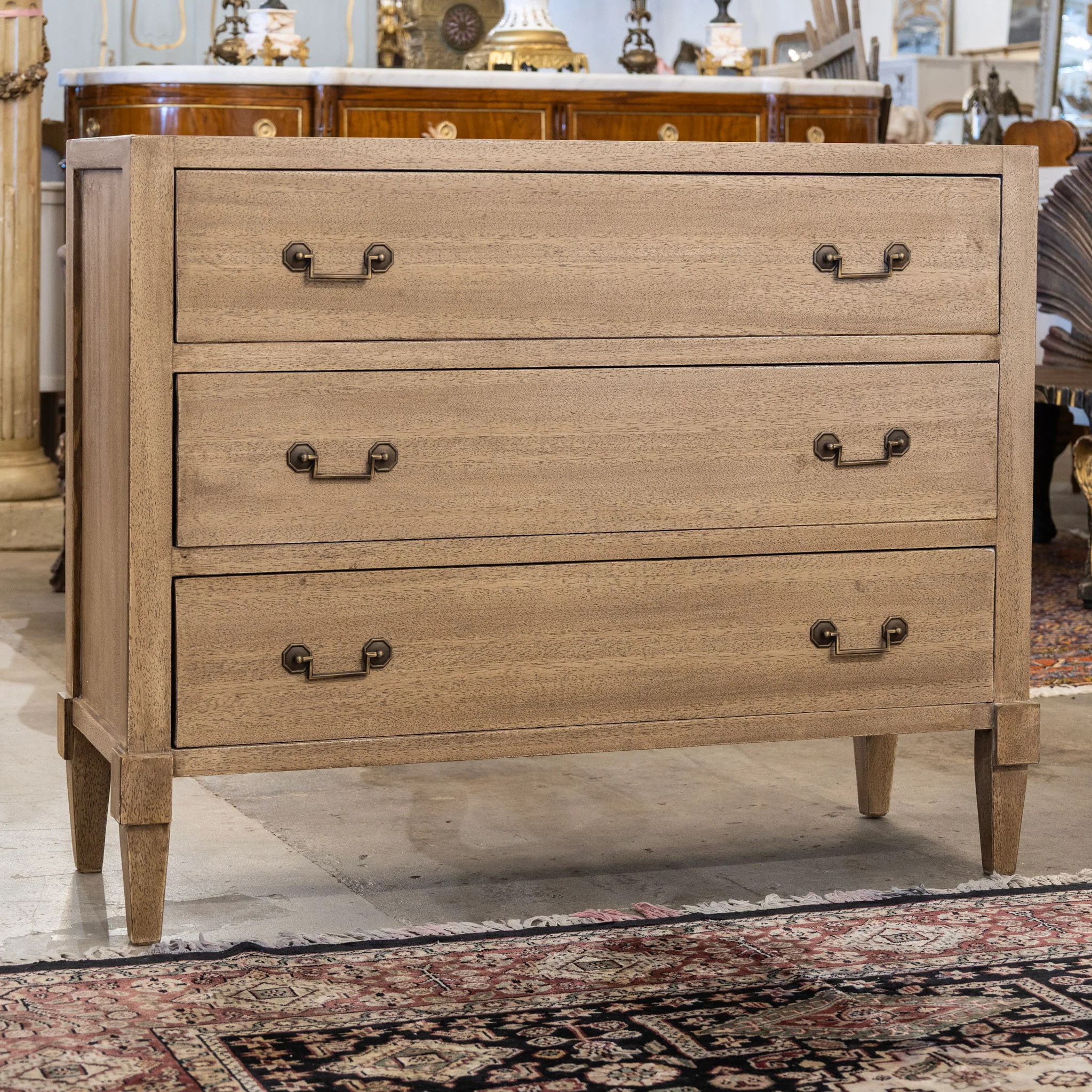 Louis XVI 3-Drawer Nightstand – Light Wood Finish & Tapered Legs - Image 2
