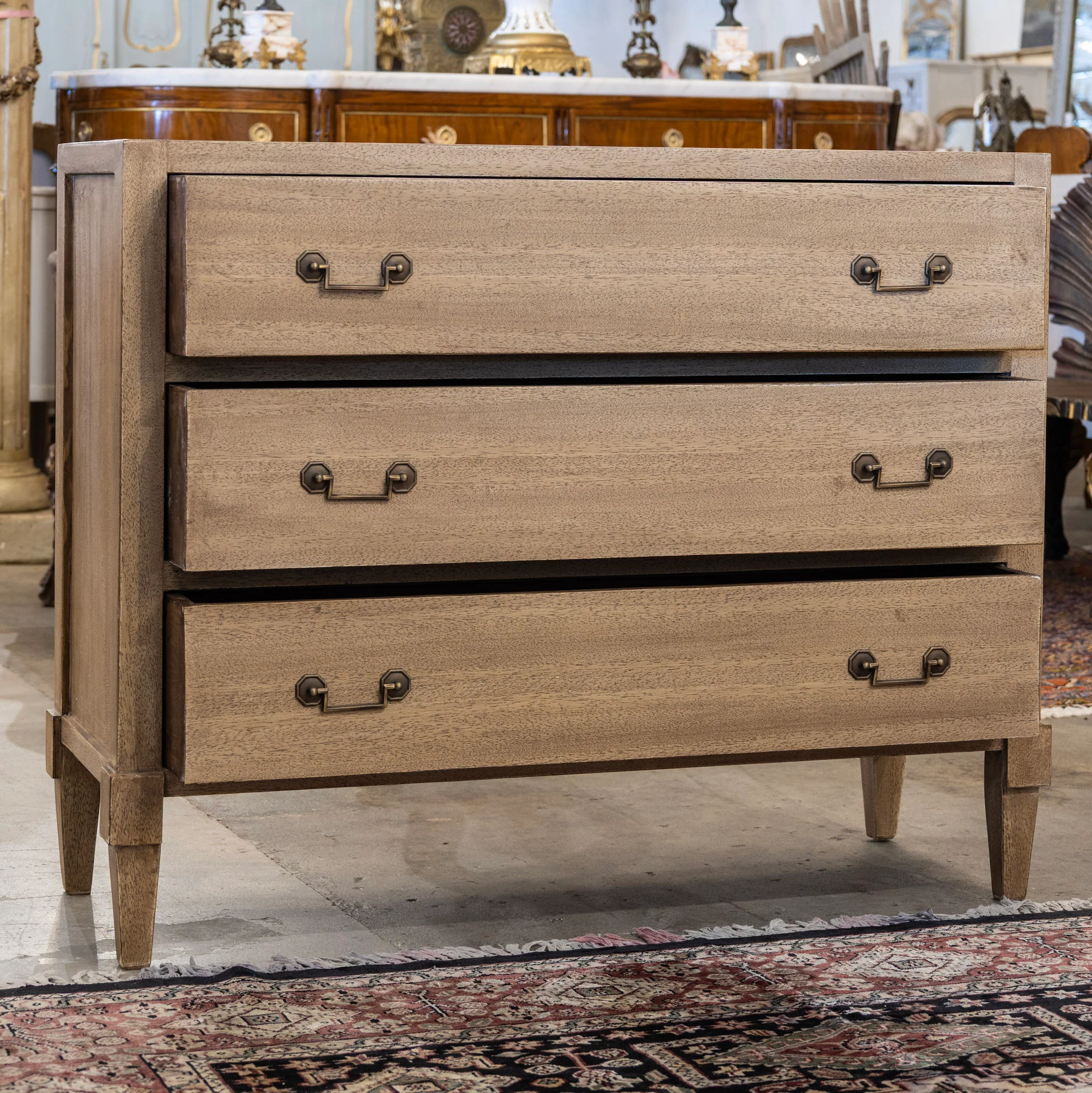 Louis XVI 3-Drawer Nightstand – Light Wood Finish & Tapered Legs - Image 3