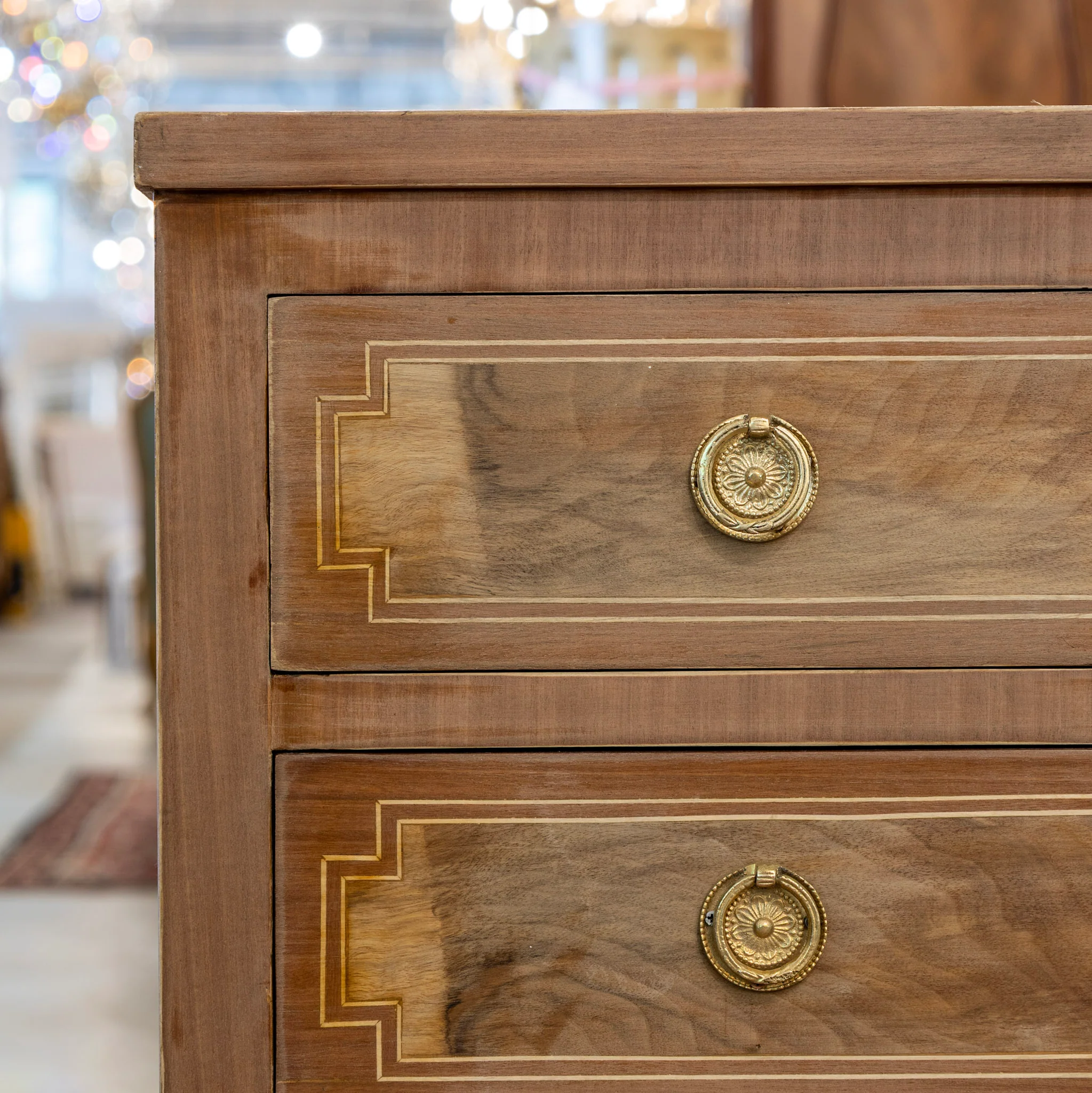 Louis XVI 3-Drawer Nightstand – Stripped Burl Wood Finish - Image 5